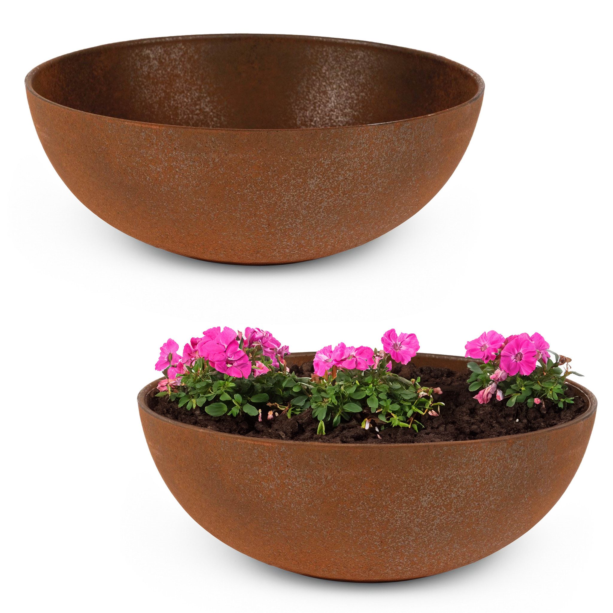 matches21 HOME & HOBBY Blumentopf Runde bauchige 19 cm Pflanzschale für draussen, rost-optik braun (2 St), Wetterfeste Blumen-Schale als moderne Gartendeko Grabschmuck
