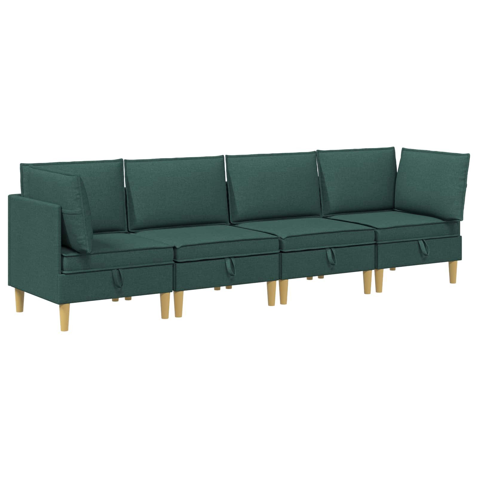 vidaXL Sitzgruppe Modular Sofa Set mit Stauraum 4 stk. Dunkelgrün Stoff, (4-tlg)