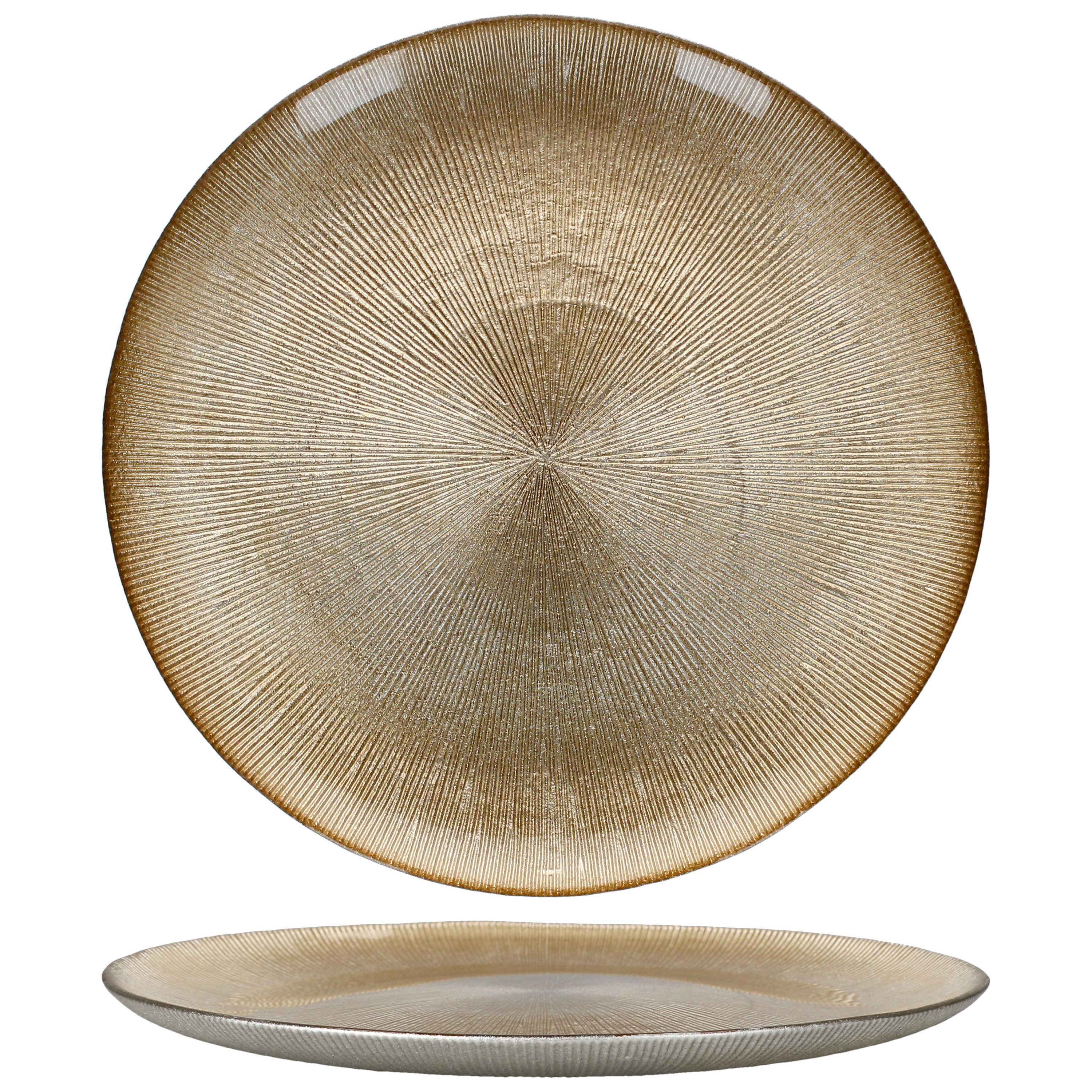 MamboCat Speiseteller 6x Kairo Gold Speiseteller Glas 6 Personen Essteller groß Relief, Weihnachtsgeschirr, Weihnachten, Weihnachtsset, Geschirr
