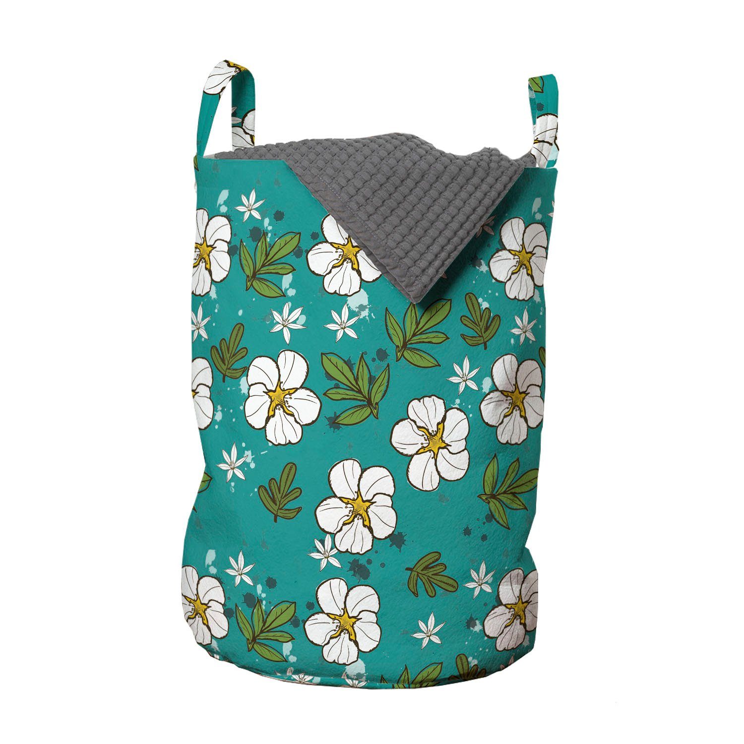 Abakuhaus Wäschesäckchen Wäschekorb mit Griffen Kordelzugverschluss für Waschsalons, Blumen Blätter und Blumen-Grafik