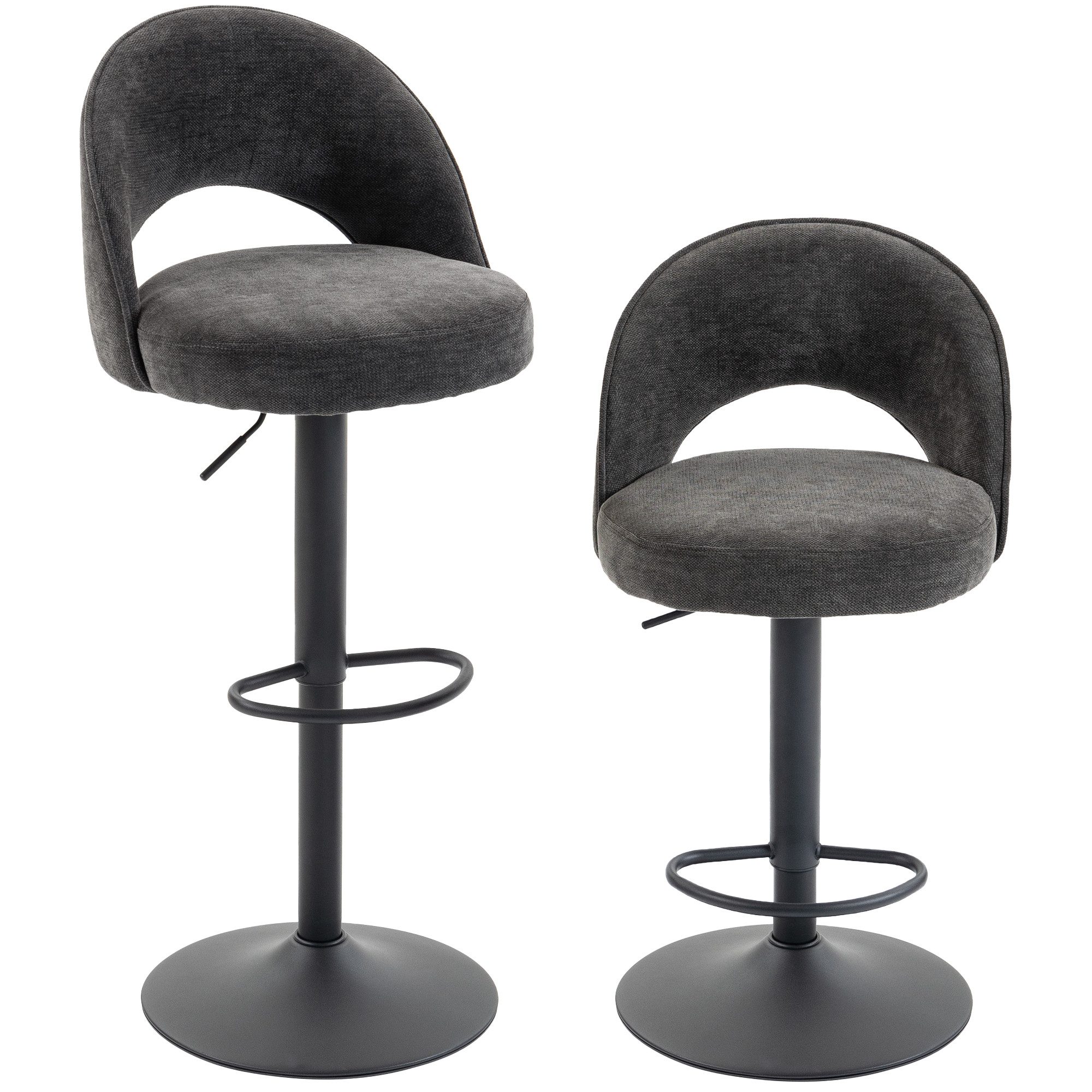 HOMCOM Barhocker Barstuhl mit Rückenlehne (Set, 2 St., 2er Set), 360° drehbar, höhenverstellbar