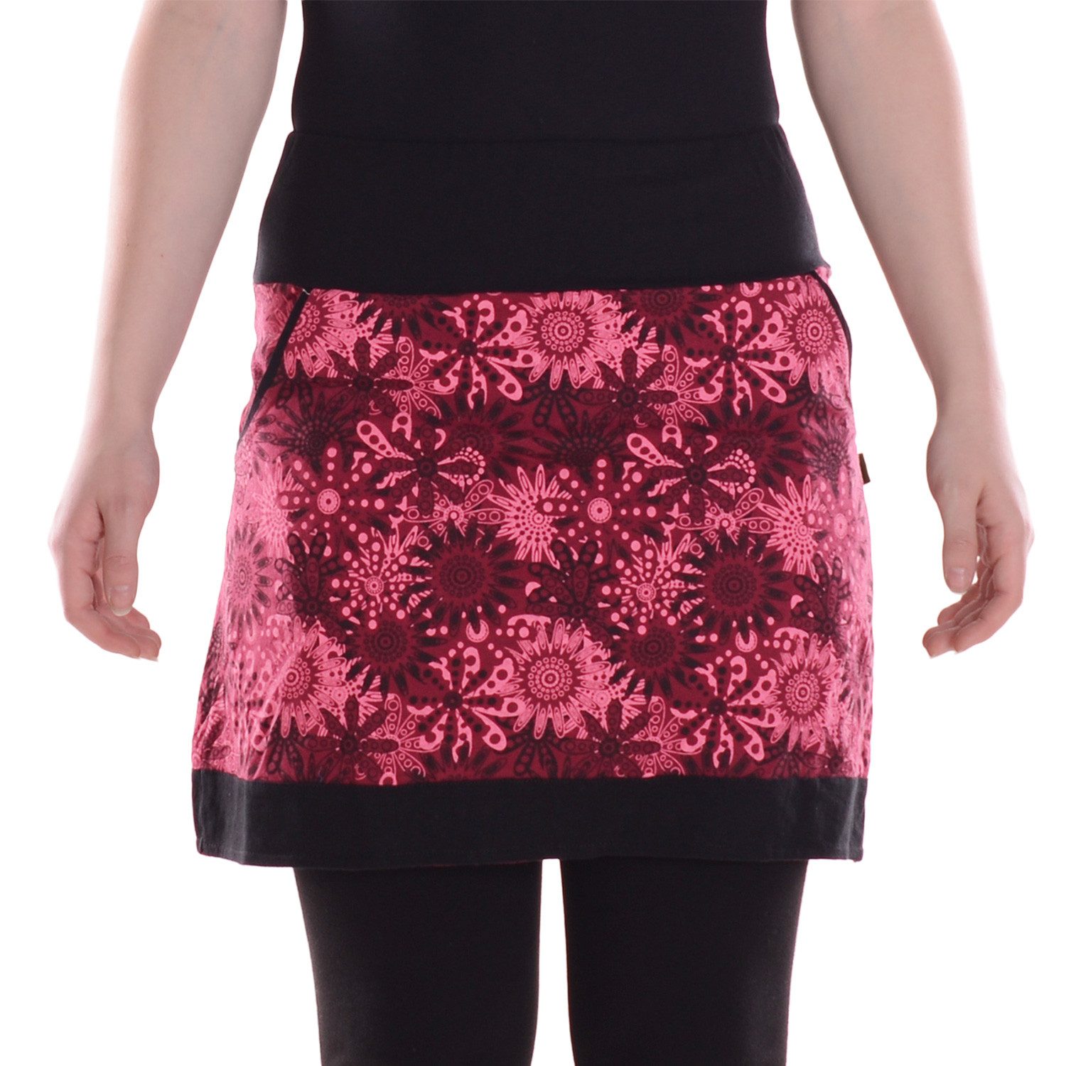 Vishes Minirock Damen Mini-Rock Baumwolle Blumen-Muster elastischer Bund mit Taschen Alternative Bekleidung, Ethno, Hippie, Retro Style
