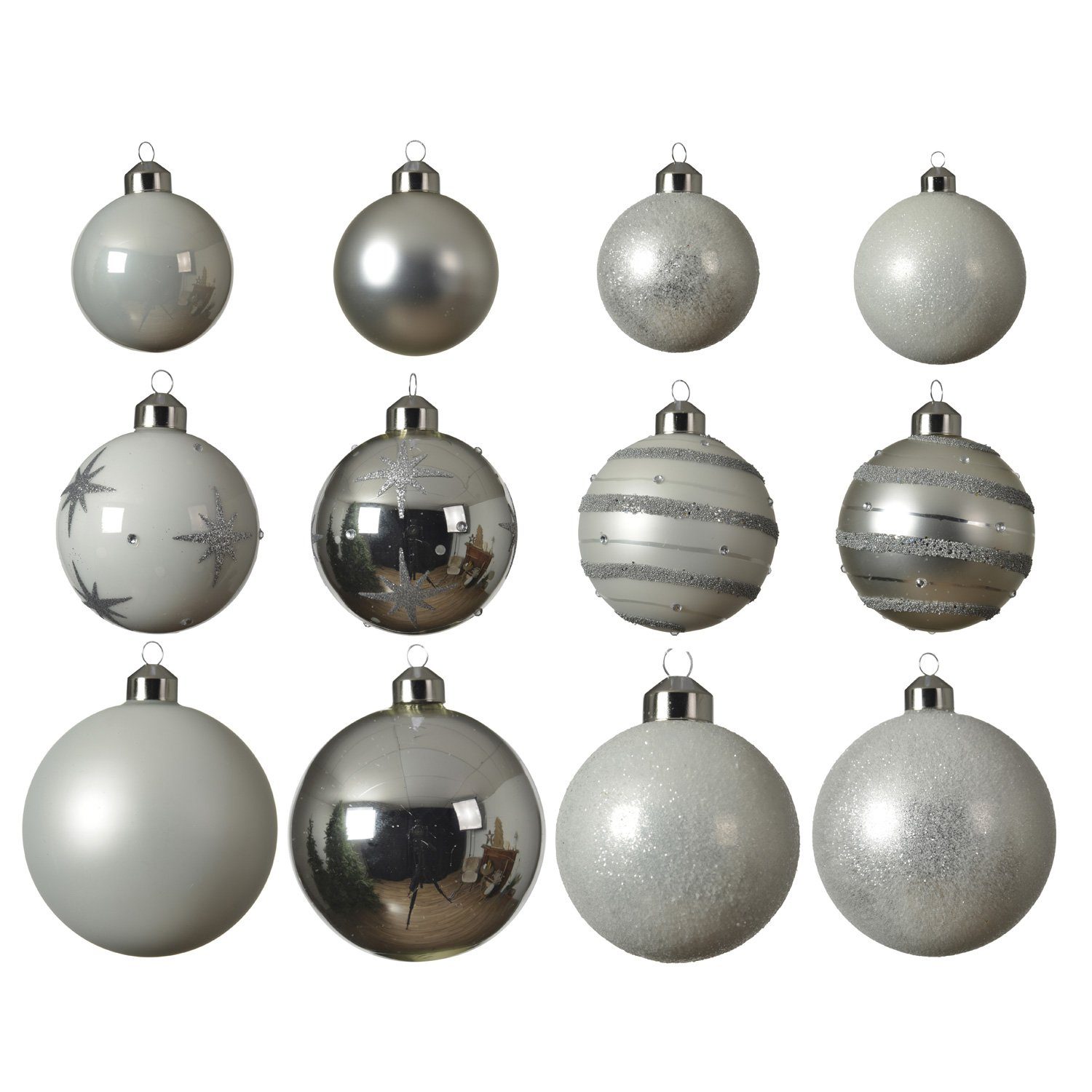 MARELIDA Weihnachtsbaumkugel Christbaumkugel Weihnachtskugel Glas 3 Größen silber weiß 12er Set (12 St)