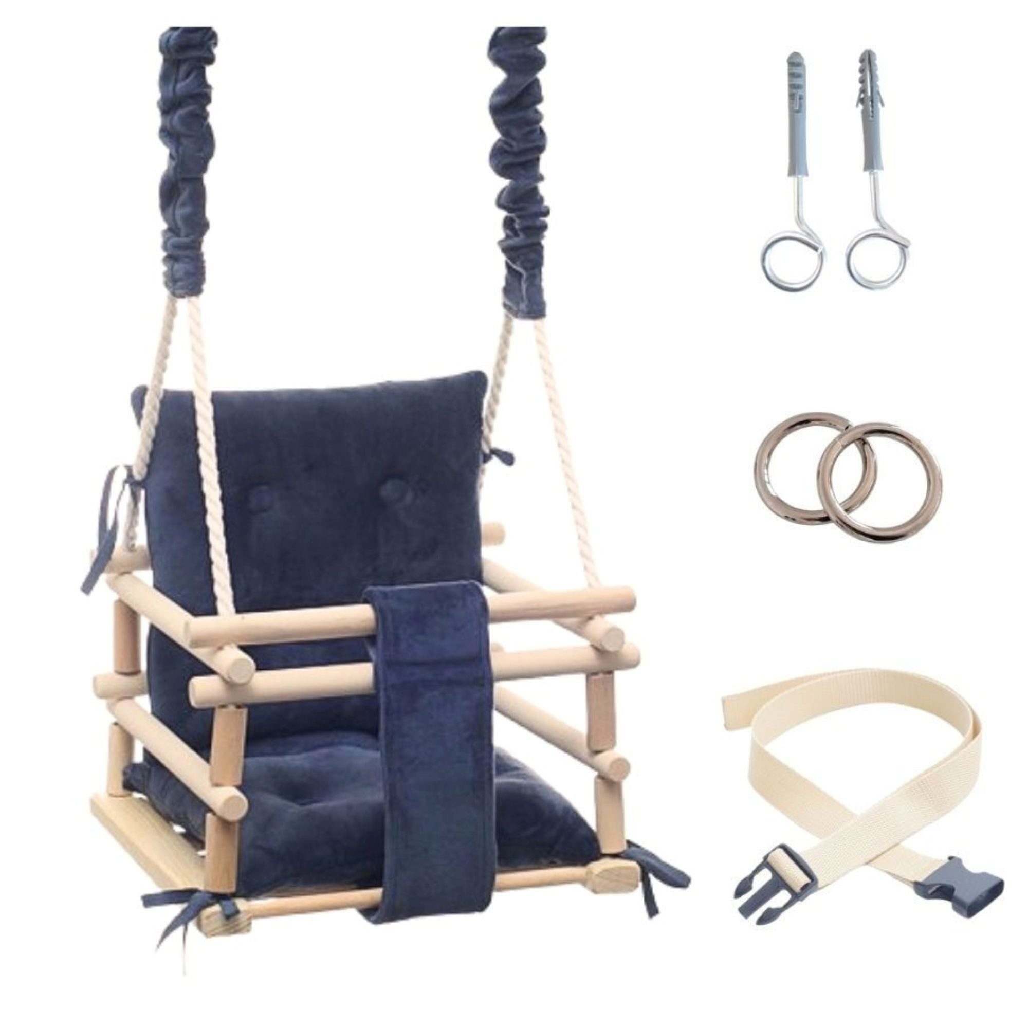 LuMali Babyschaukel Babyschaukel Magic 3in1 Holz Sicherheitsgurt drinnen draußen 34cm, Kinderschaukel Naturholz Kiefer weich verstellbar 10-36 Monate