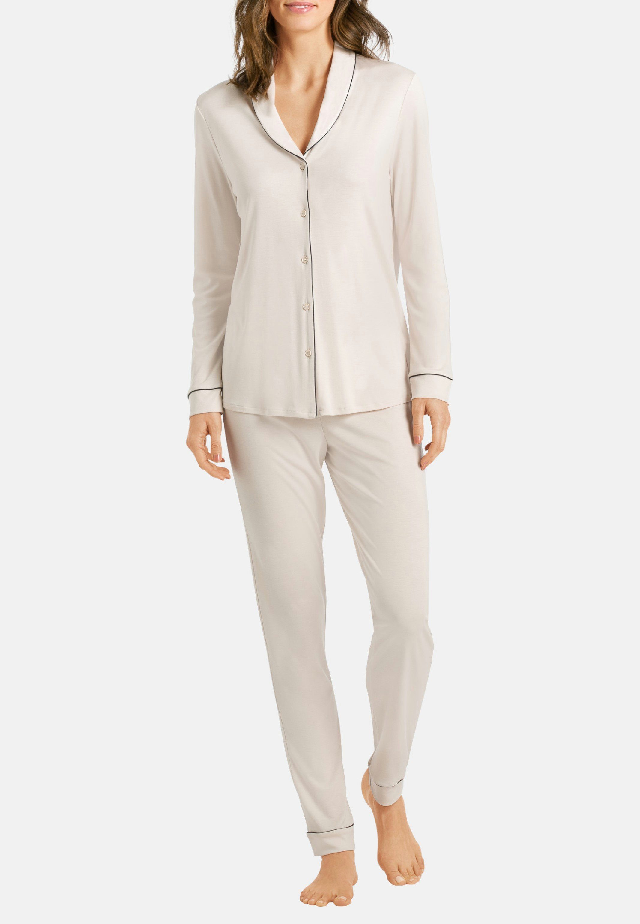Pyjama Pyjama - Natural Almond Hanro mixen Design, 2 klassischem tlg) Schlafanzüge Comfort (Set, selber zum Im