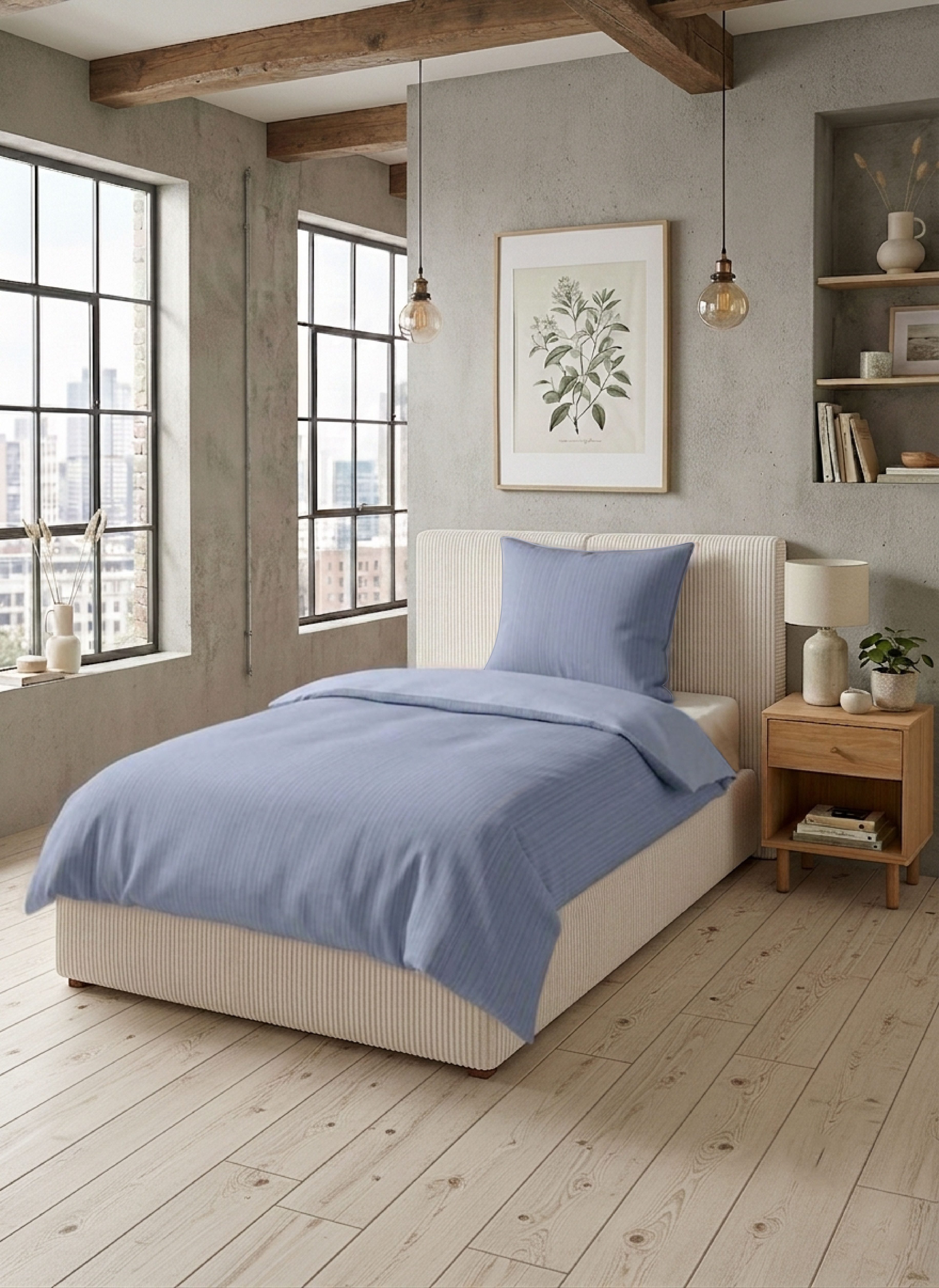 Biberna Wendebettwäsche 0615211 Premium Satin aus 100% Baumwolle mit Reißverschluß, Mako-Satin, 2 teilig, seidig glatt & atmungsaktiv, Reißverschluss, Feine Streifen