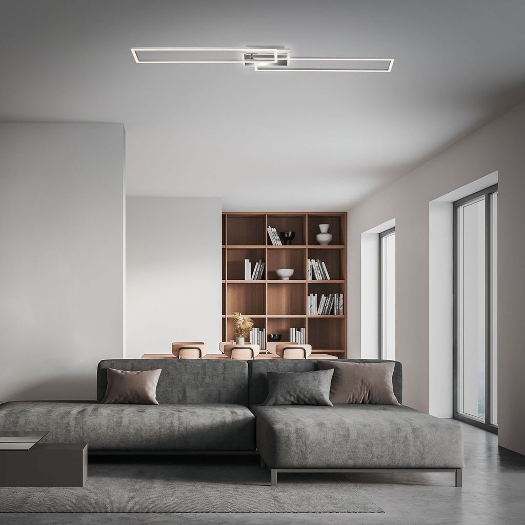 Briloner Leuchten LED Deckenleuchte 3050018, Dimmfunktion, LED fest integriert, 2700K - Extra-Warmweiß, 3000K - Warmweiß, 4000K - Neutralweiß, Kaltweiß, 5500-6500K - Tageslichtweiß, 6500K - Kaltweiß, CCT Farbtemperatursteuerung - Warmweiß / Neutralweiß / Kaltweiß, chrom-alu, LED, dimmbar, 5200 Lumen, Deckenlampe