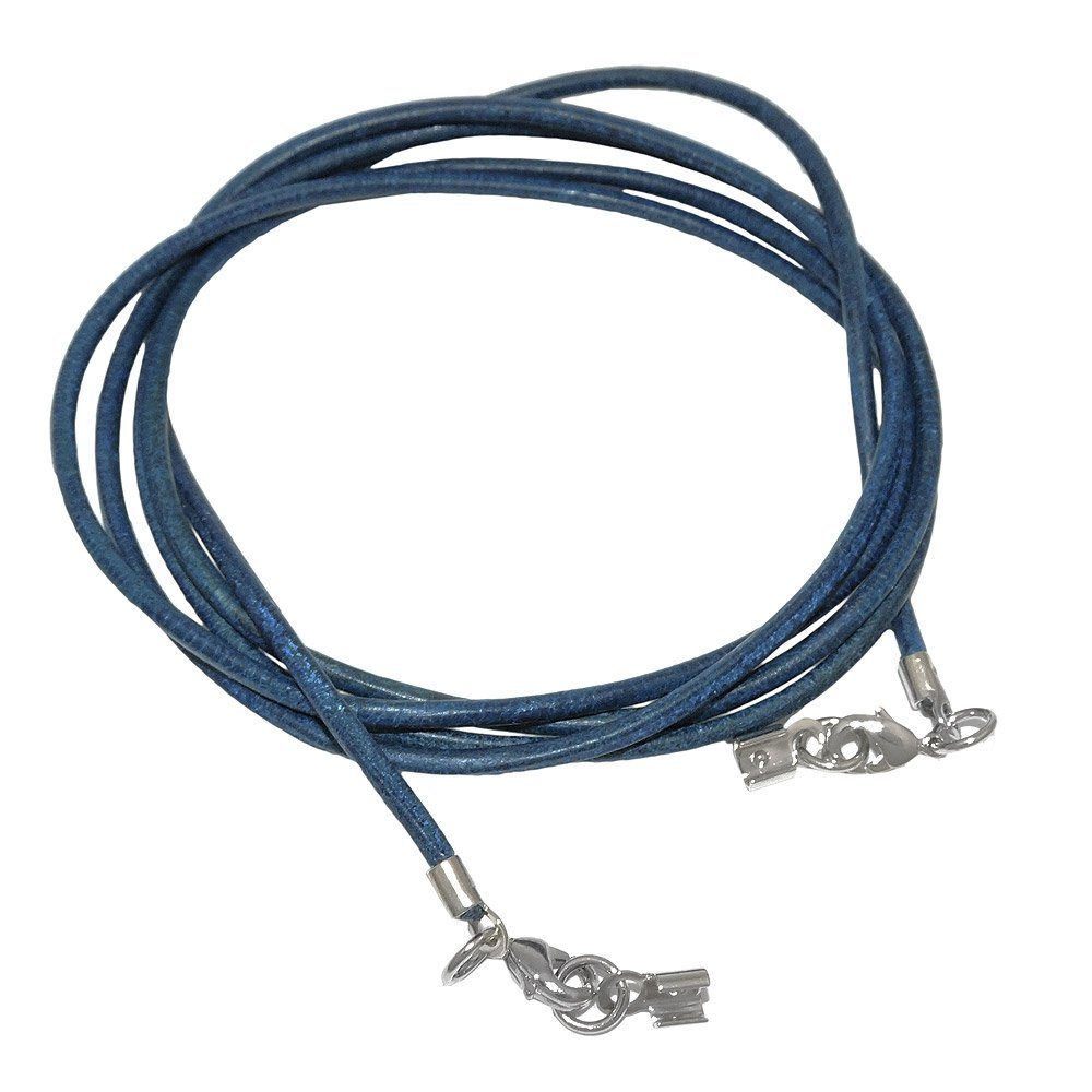 unbespielt Lederband Lederband Halskette blau gefärbt Damen Herren 2x Karabinerverschluss Silberfarben 1m Lang Kürzbar, Modeschmuck für Damen und Herren