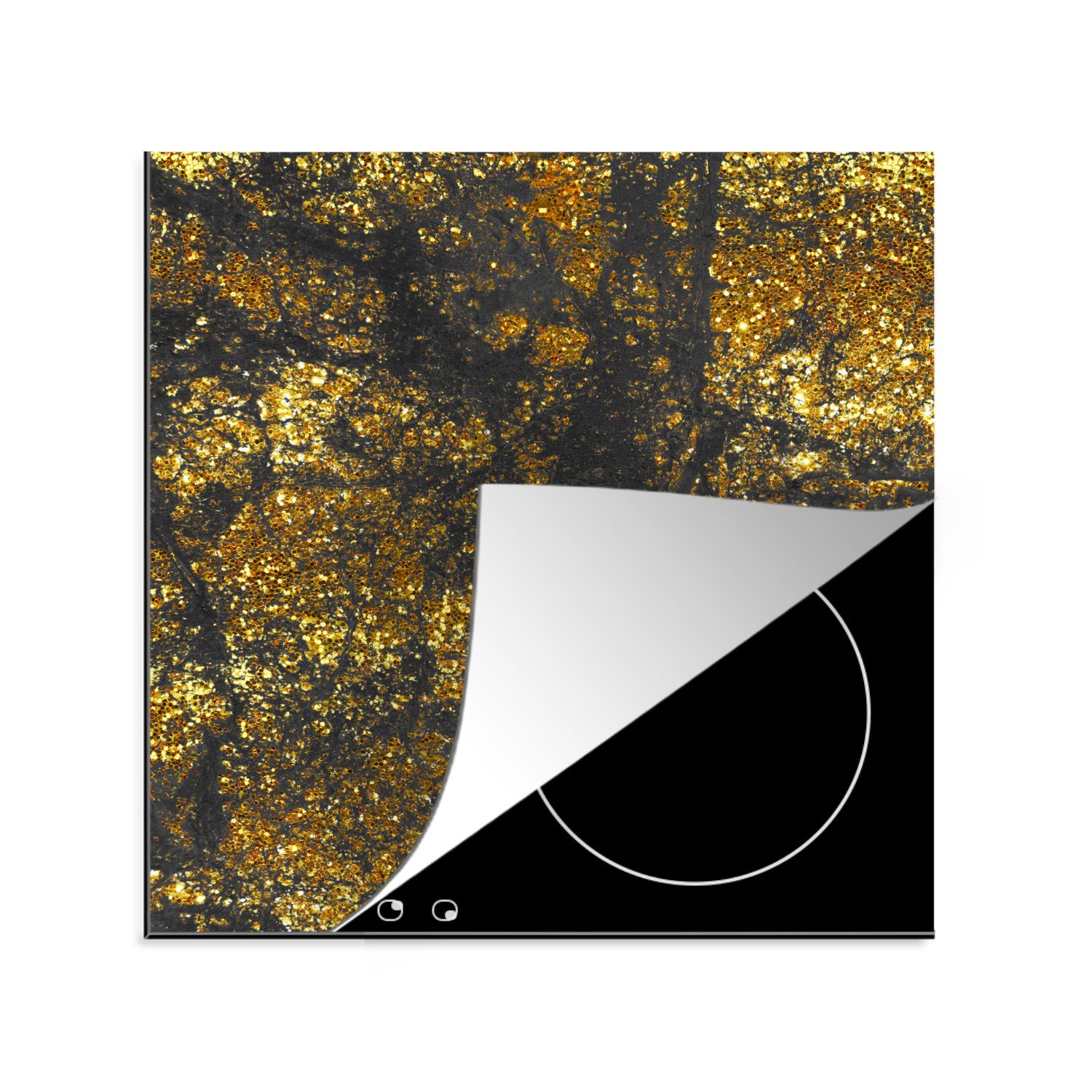 - Gold MuchoWow - Schwarz, Arbeitsplatte für küche Herdblende-/Abdeckplatte Marmor Ceranfeldabdeckung, Vinyl, Glitter tlg), cm, (1 - 78x78