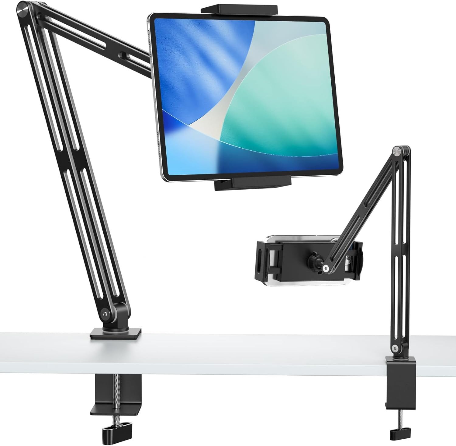 MC Star Halterung Aluminium Tablet Halterung - iPad Halterung für tisch & bett, (verstellbare Armklemme mit 360° drehbarer Basis, tablet ständer Kompatibel für iPhone, iPad Pro/Air/Mini, Galaxy Tab (4.7-13 in)