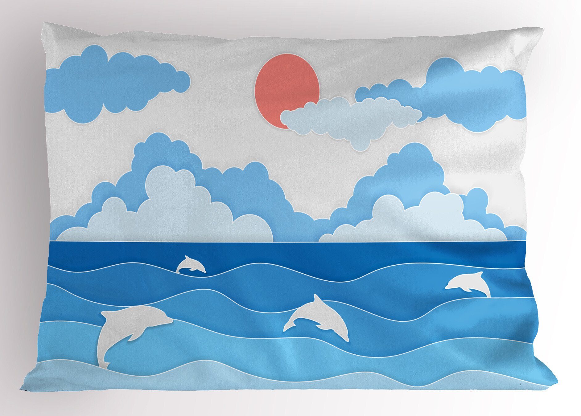 Grafik-Strand Standard Stück), (1 Size Dolphins Gedruckter Kissenbezug, Dekorativer Art Abakuhaus Kissenbezüge Seascape King