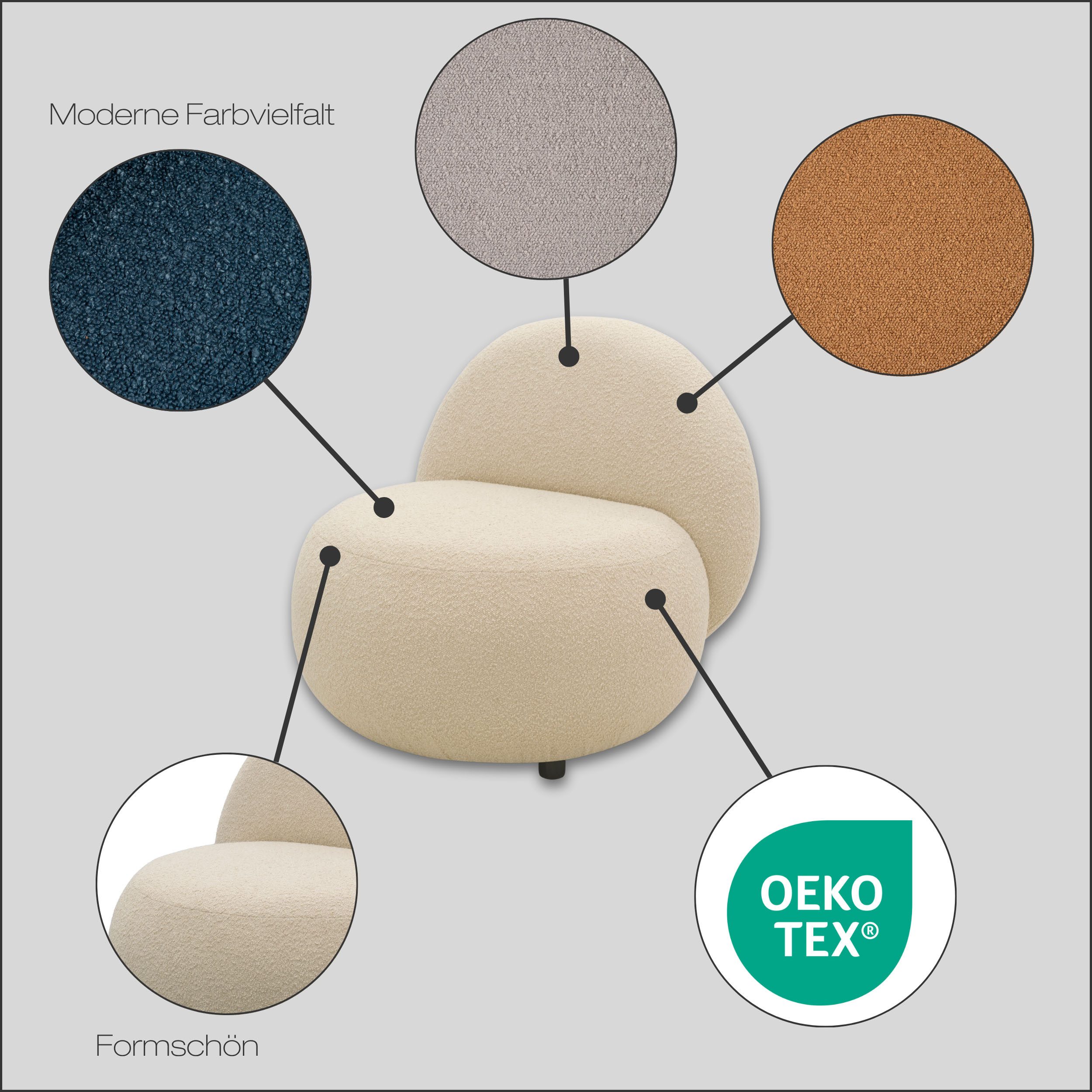 s.Oliver Sessel Bennid, moderner Designsessel mit Lederriemen, softes Design, hochwertig, zum Wohlfühlen in Luxus-Microfaser/Struktur oder in Bouclé