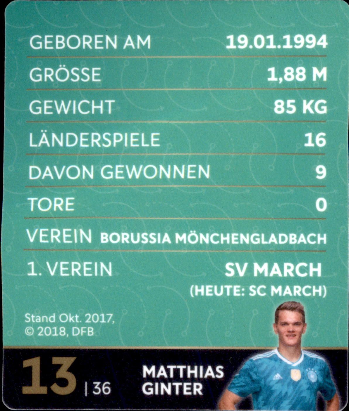 REWE Sammelkarte 13 - Matthias Ginter - REWE WM18 Sammelkarte