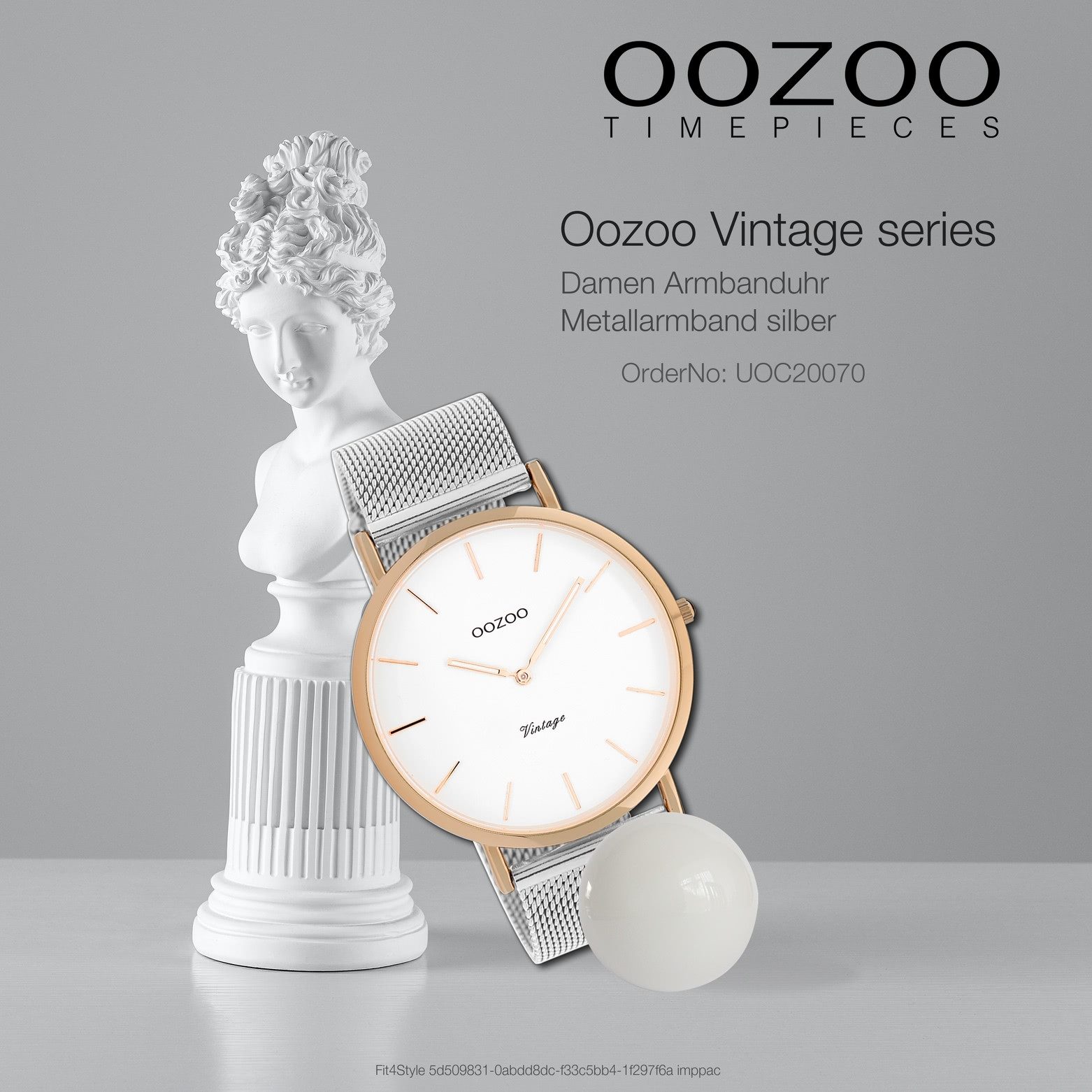 OOZOO Quarzuhr Oozoo Damen Armbanduhr Vintage Series, (Analoguhr), Damenuhr rund, groß (ca. 44mm) Metallarmband, Fashion-Style