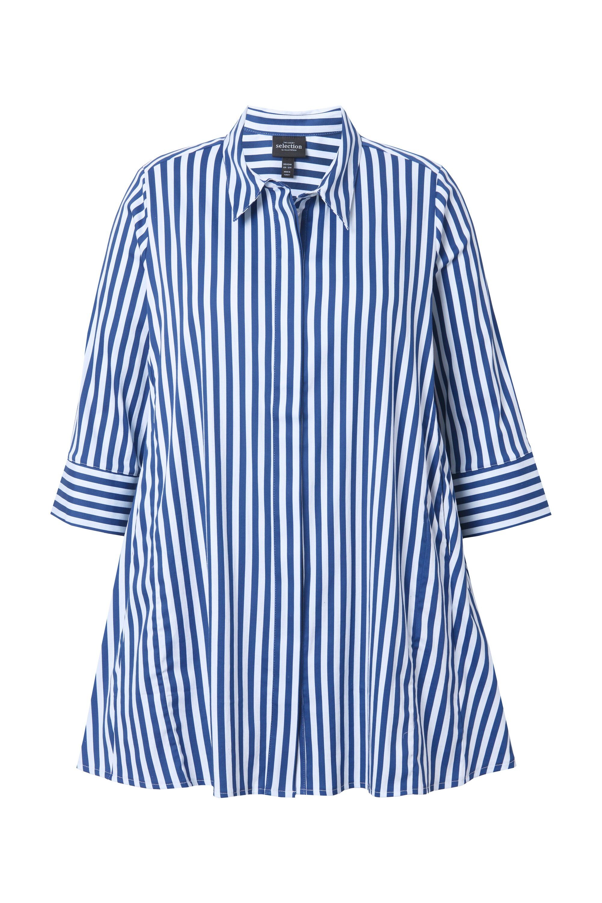 Ulla Popken Hemdbluse Bluse Streifen Godetfalten Hemdkragen 3/4-Arm günstig online kaufen