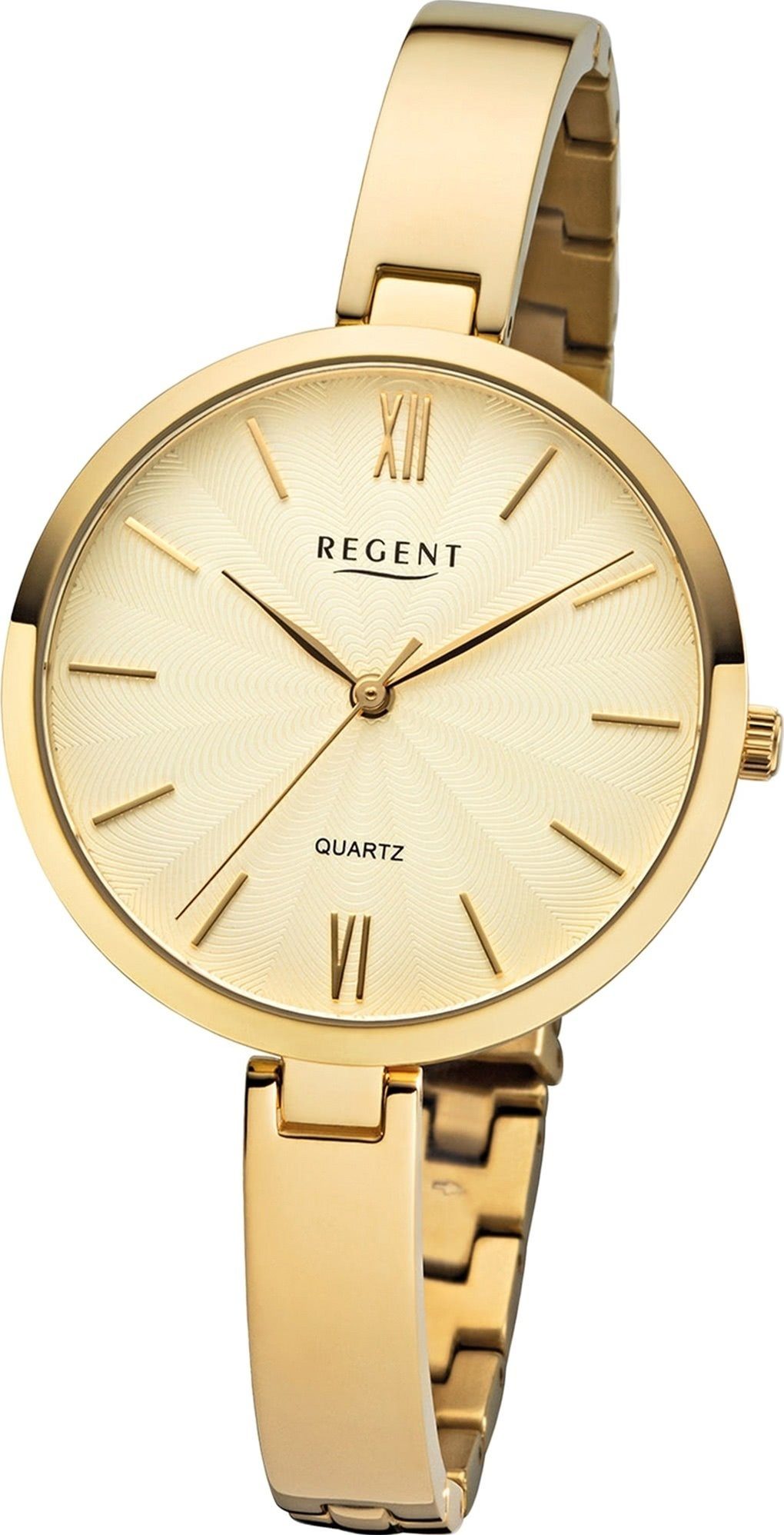 Regent Quarzuhr Regent Metall Damen Uhr F-1146 Analoge, Damenuhr Metallarmband gold, rundes Gehäuse, mittel (ca. 34mm)