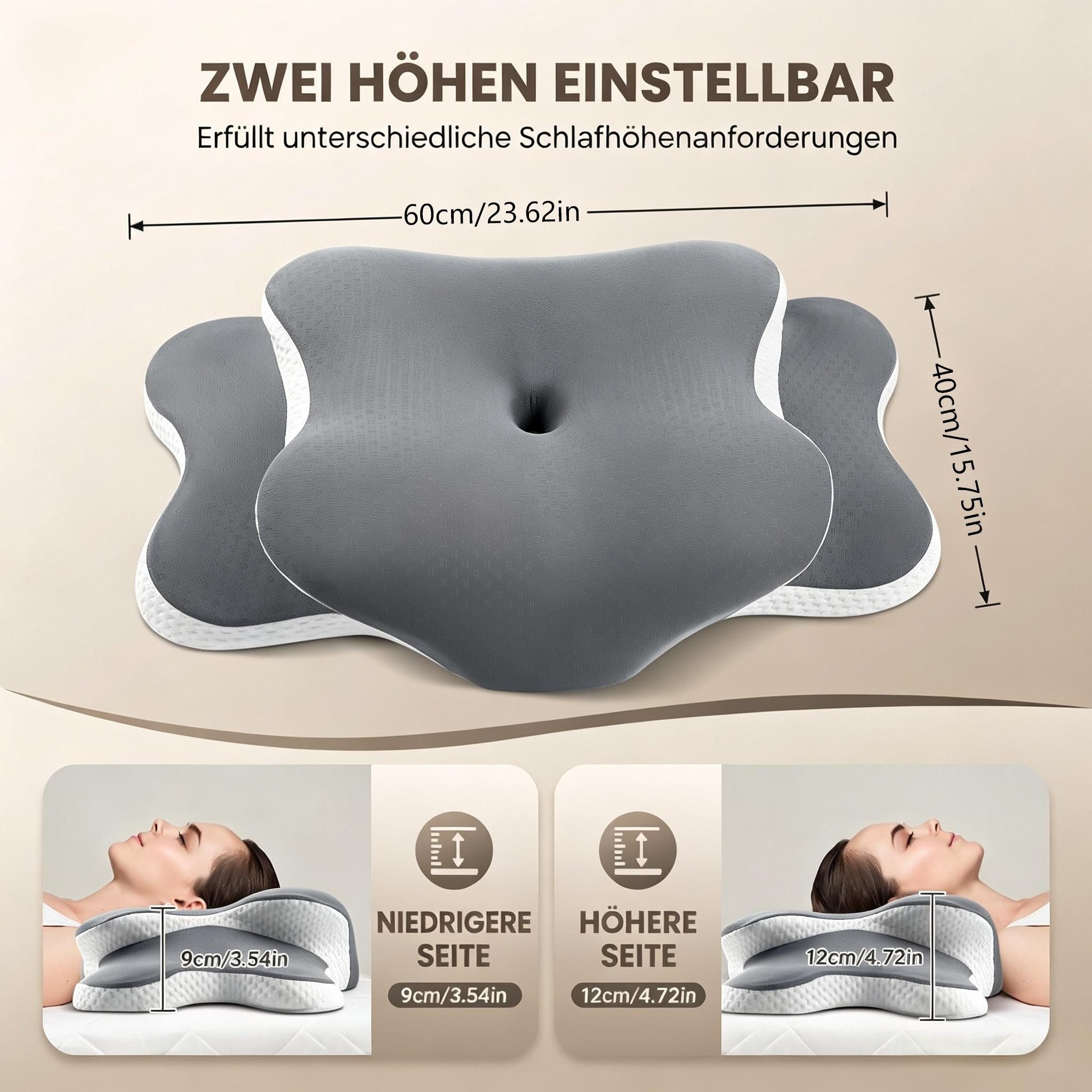 Kityhome Kopfkissen Orthopädisches Nackenstützkissen, Memory Foam, Seitenschläferkissen, Füllung: Memory-Foam, Für alle Schlaftypen (Seiten-, Rücken-, Bauchschläfer)