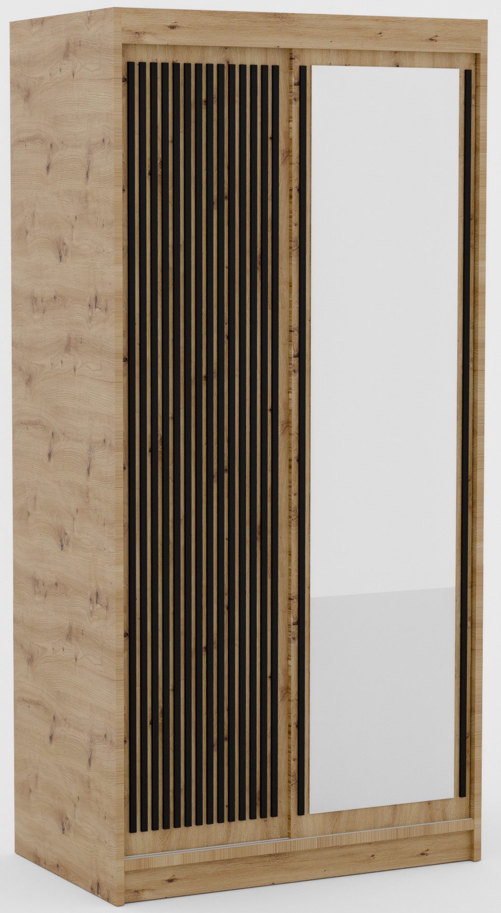 MOEBLO Schiebetürenschrank Orvena (mit Spiegel und dekorativer Holzlamellen-Front, Stilvoller Stauraum für Ihr Zuhause, Schwebetürenschrank 2-türig Schrank Gard – Bild 2 von 5