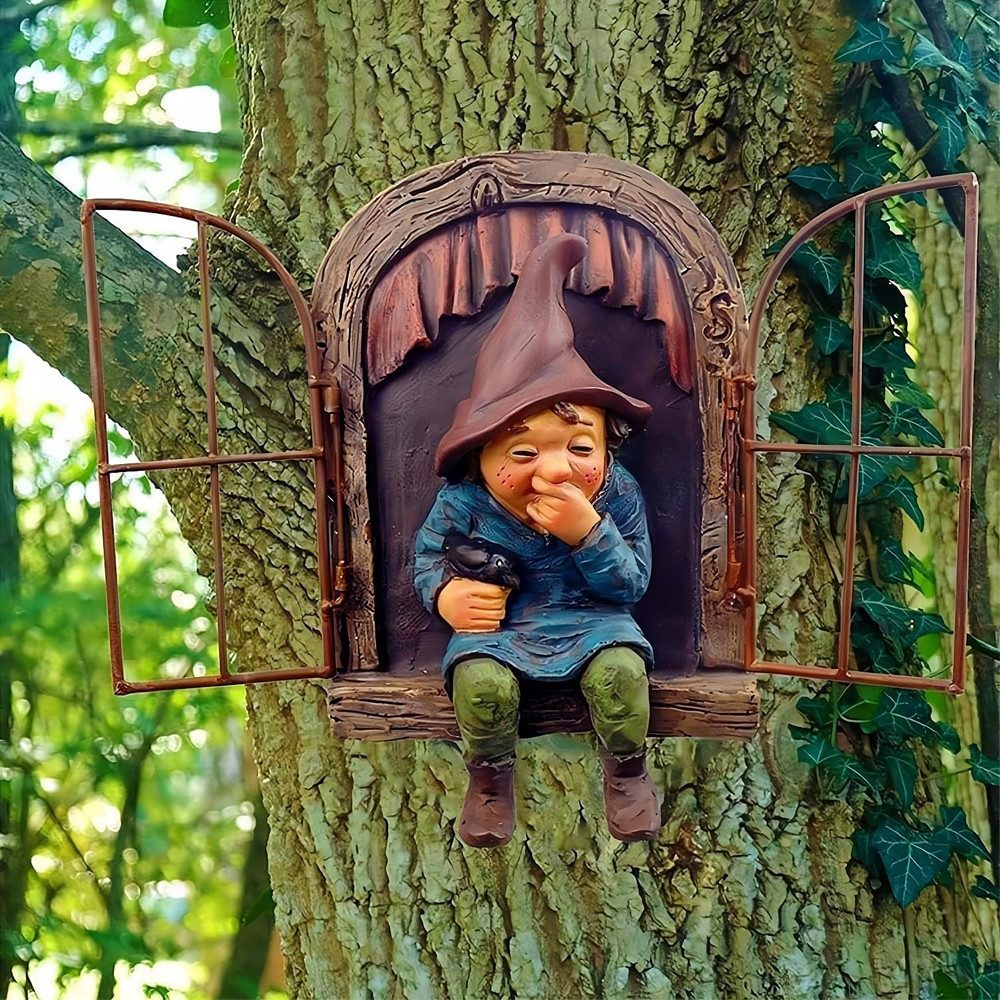 TUWENA Gartenfigur Gartenstatue Harz Zwerg Figur, Hängende Gartenzwerge Baum Dekoration