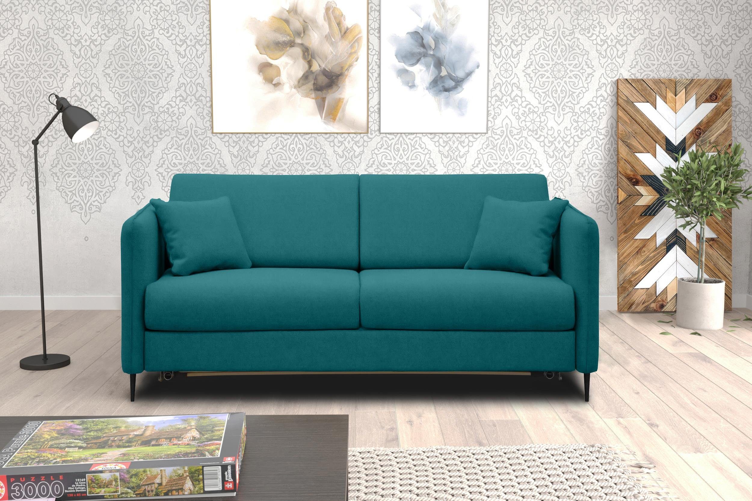Stylefy 3-Sitzer Arnold, im frei Modern Sofa, Raum mit 2-Sitzer, Metall Bettfunktion, stellbar, Design