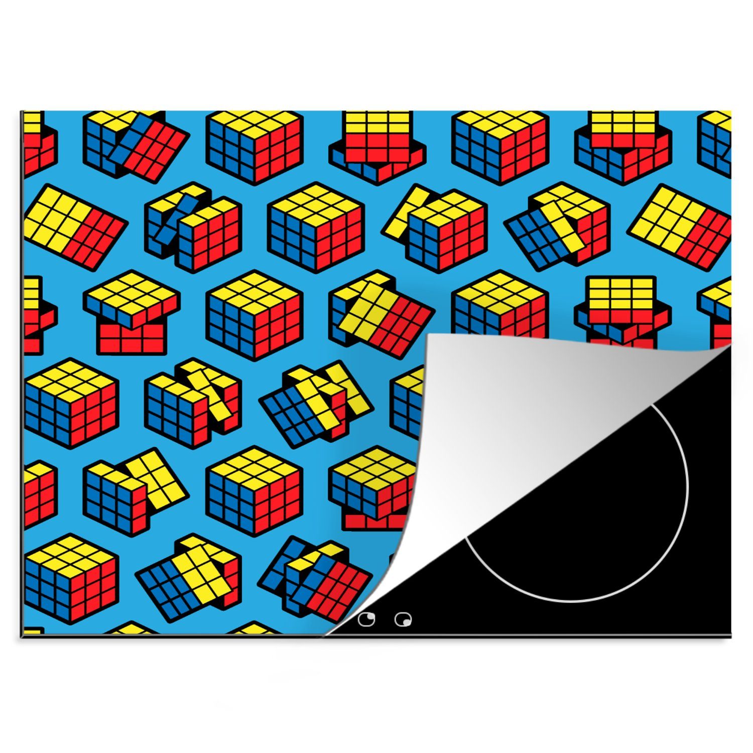MuchoWow Herdblende-/Abdeckplatte Muster - Rubiks cube - CubePatrone - Jungen - Kinder - Kidsn, Vinyl, (1 tlg), 60x52 cm, Mobile Arbeitsfläche nutzbar, Ceranfeldabdeckung