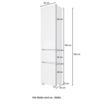 Lomadox Hochschrank LAURIA-03 Seitenschrank Badezimmer in Wotaneiche Nb. mit matt grau 40x180x35 cm