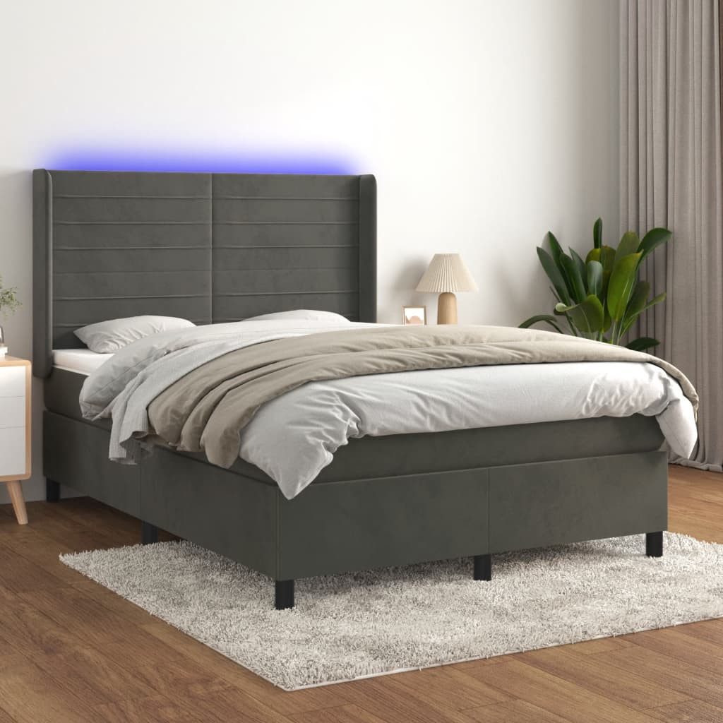 vidaXL Boxspringbett Boxspringbett mit Matratze LED Dunkelgrau 140x200 cm S günstig online kaufen