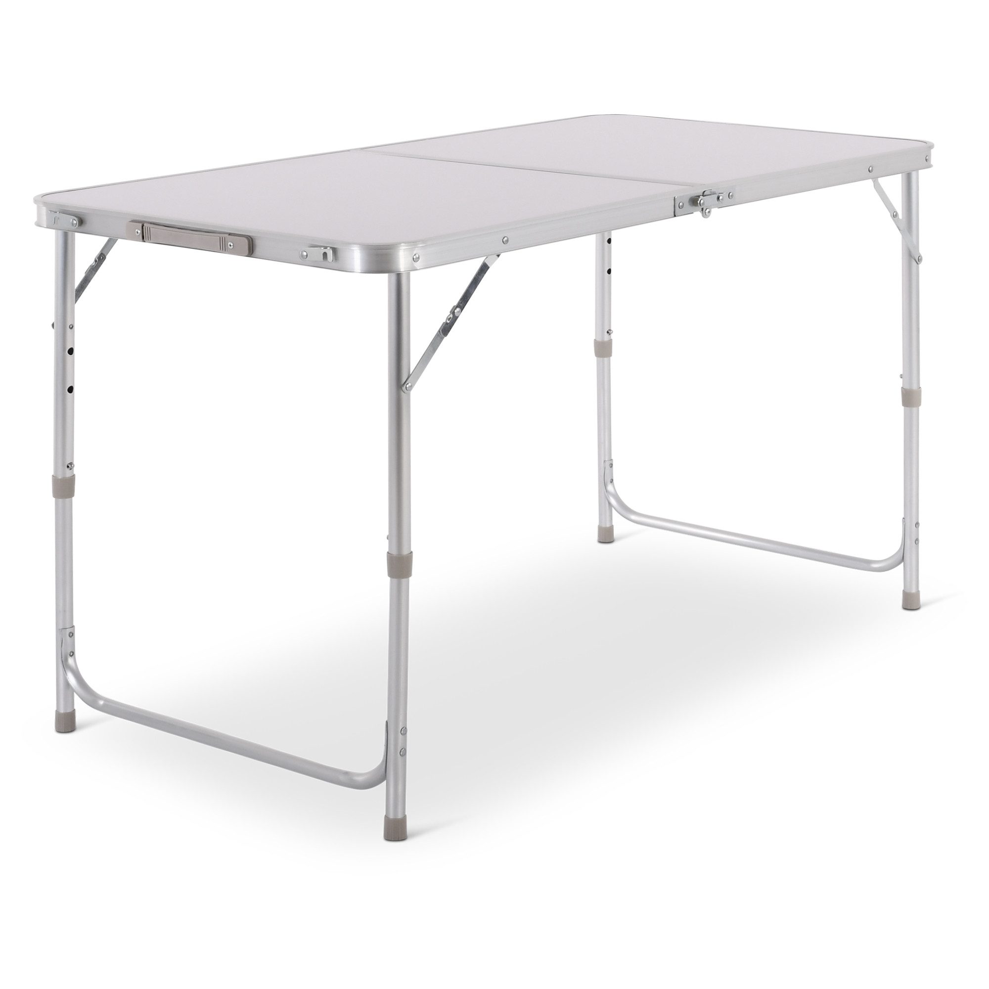 Raburg Campingtisch klappbar, Klapptisch 3-fach höhenverstellbar, Weiß, Lukas, Falttisch 120 x 60 cm, Koffertisch, Partytisch aus Alu