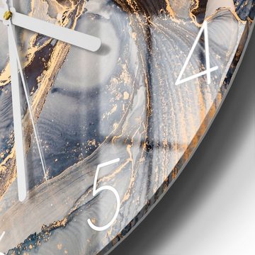 DEQORI Wanduhr 'Marmor-Farbspiel mit Gold' (Glas Glasuhr modern Wand Uhr Design Küchenuhr)