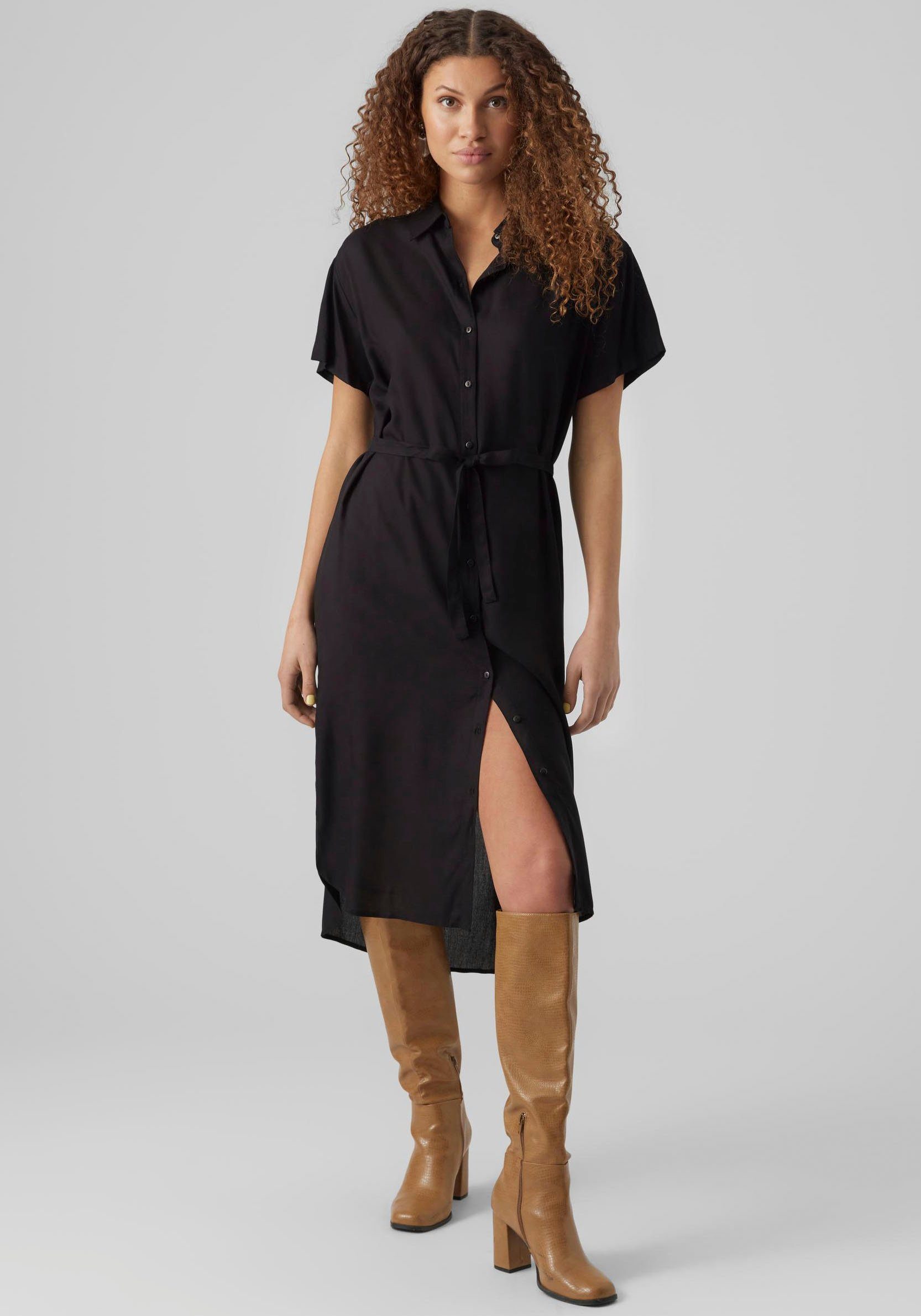 SHIRT SS DRESS Moda NOOS VMBUMPY Hemdblusenkleid Black CALF Vero