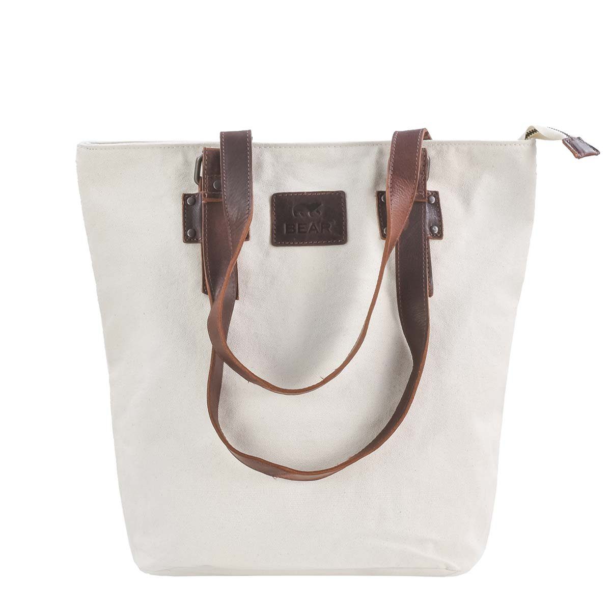 Bear Design Shopper "Saul" Canvas, Handtasche, Schultertasche 36x38cm, gewaschenes Canvas in beige