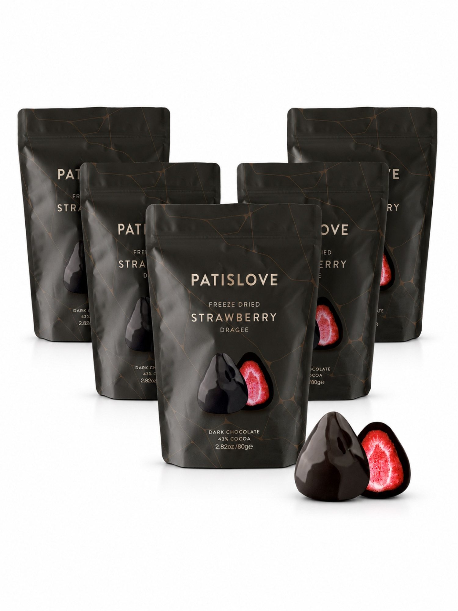 PATISLOVE Schokolade Patislove Gefriergetrocknete Erdbeeren in Zartbitterschokolade, 80g, Ohne künstliche Farbstoffe, 100% echte Frucht.
