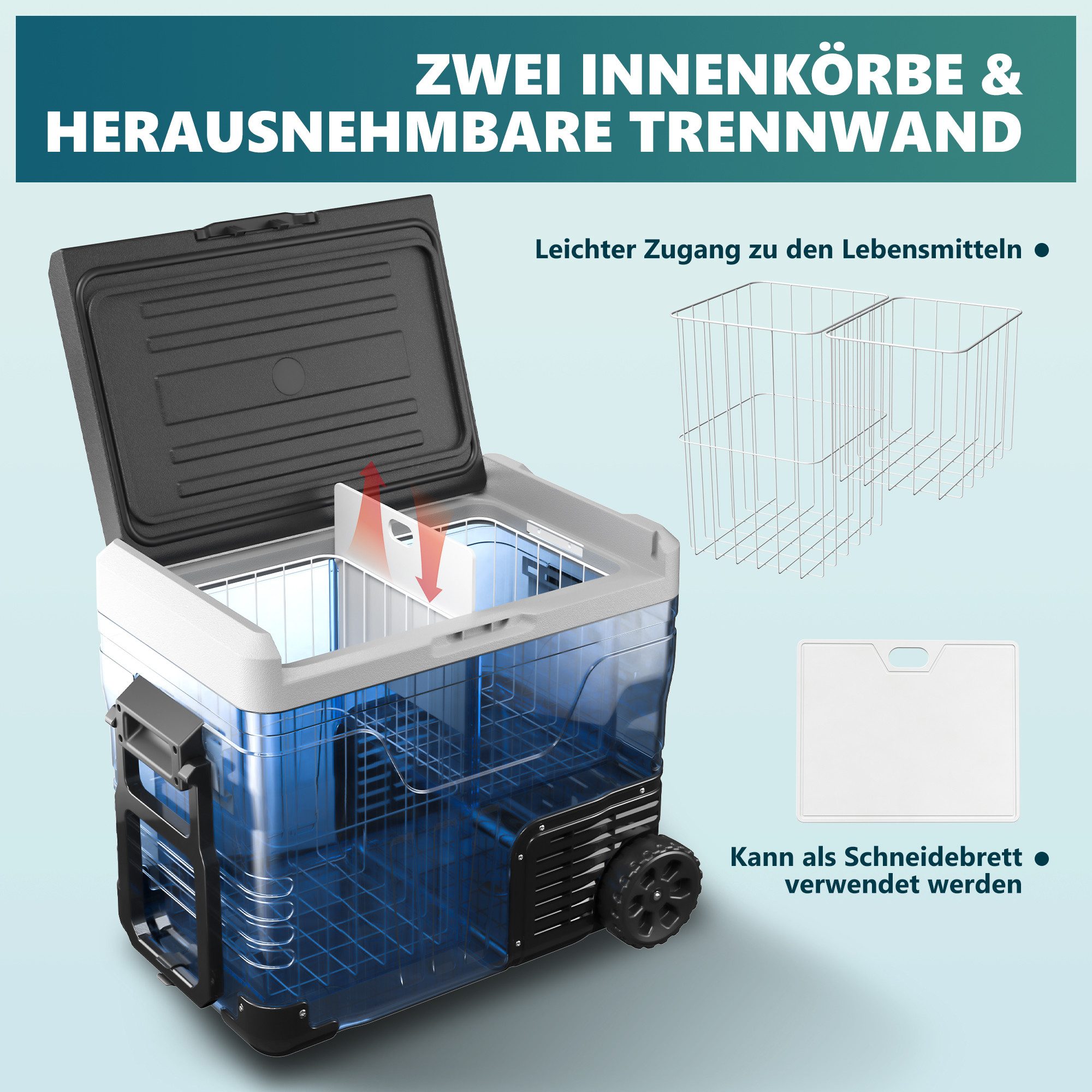 EUHOMY Kühlbox 35/50L Kompressor Kühlbox, Kühlbox für Auto Mit APP Steuerung, Tragbar, 50 l, Tragbar, App-Steuerung, Kompressor