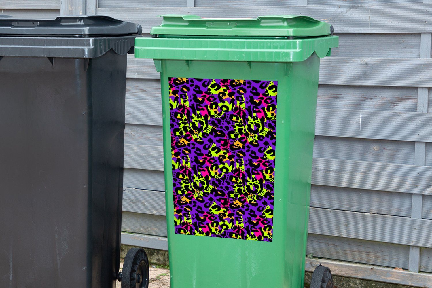 Wandsticker Pantherdruck Sticker, Mülleimer-aufkleber, Neon - (1 Container, St), Regenbogen Abfalbehälter MuchoWow - Mülltonne,