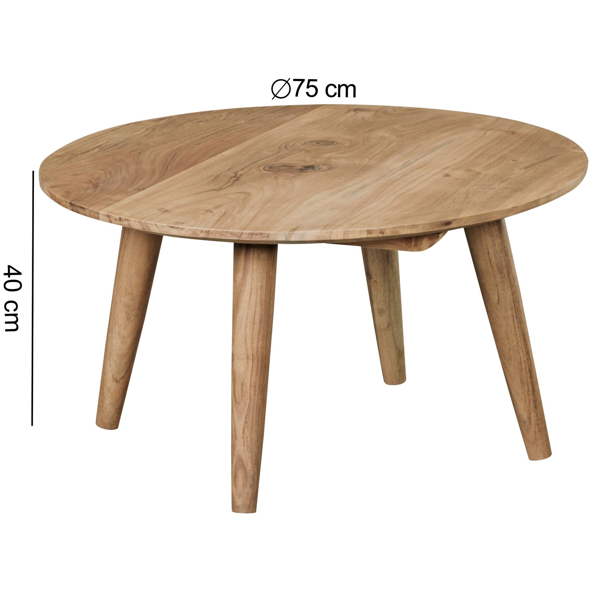 FINEBUY Couchtisch Couchtisch Akazie Massiv rund 75cm Wohnzimmertisch skandinavisch Retro (Massivholz Akazie Rund Ø 75 x 40 cm, Holztisch), Kleiner Wohnzimmertisch, Sofatisch Kaffeetisch. € 129,95