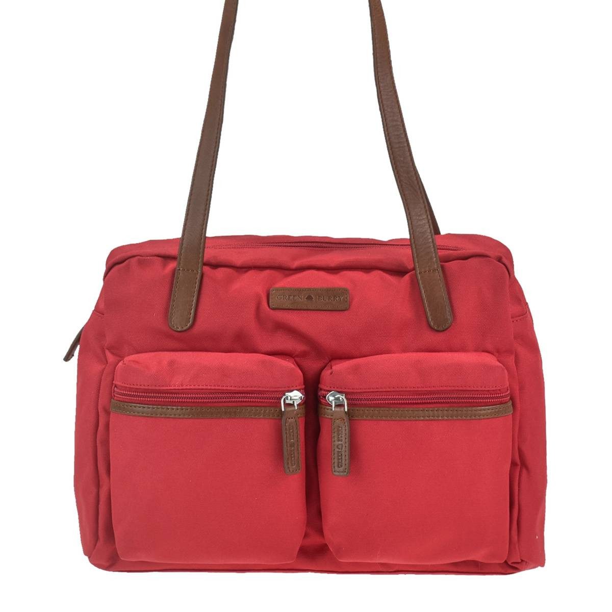 Greenburry Shopper "Emily" Nylon Schultertasche 35x24cm, leicht, kompakt, praktisch, lange Gurte, rot