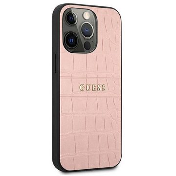 Guess Handyhülle Case iPhone 13 Pro Krokodiloptik Kunstleder rosa pink 6,1 Zoll, Kantenschutz
