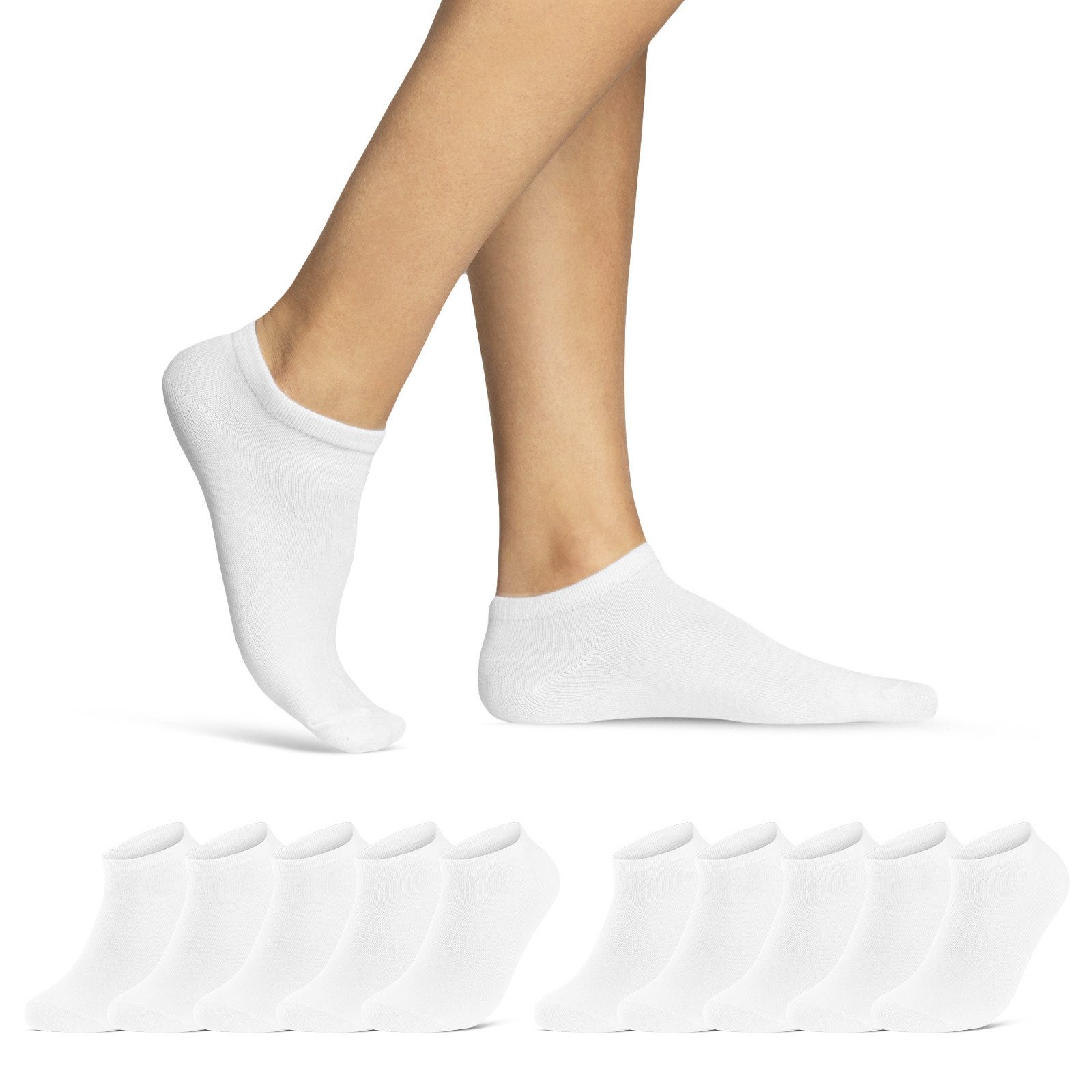 sockenkauf24 Sneakersocken 10, 20, 30 Paar Sneaker Socken Damen & Herren Schwarz Weiß Grau (Weiß, 10-Paar, 43-46) Baumwolle - 16900 WP