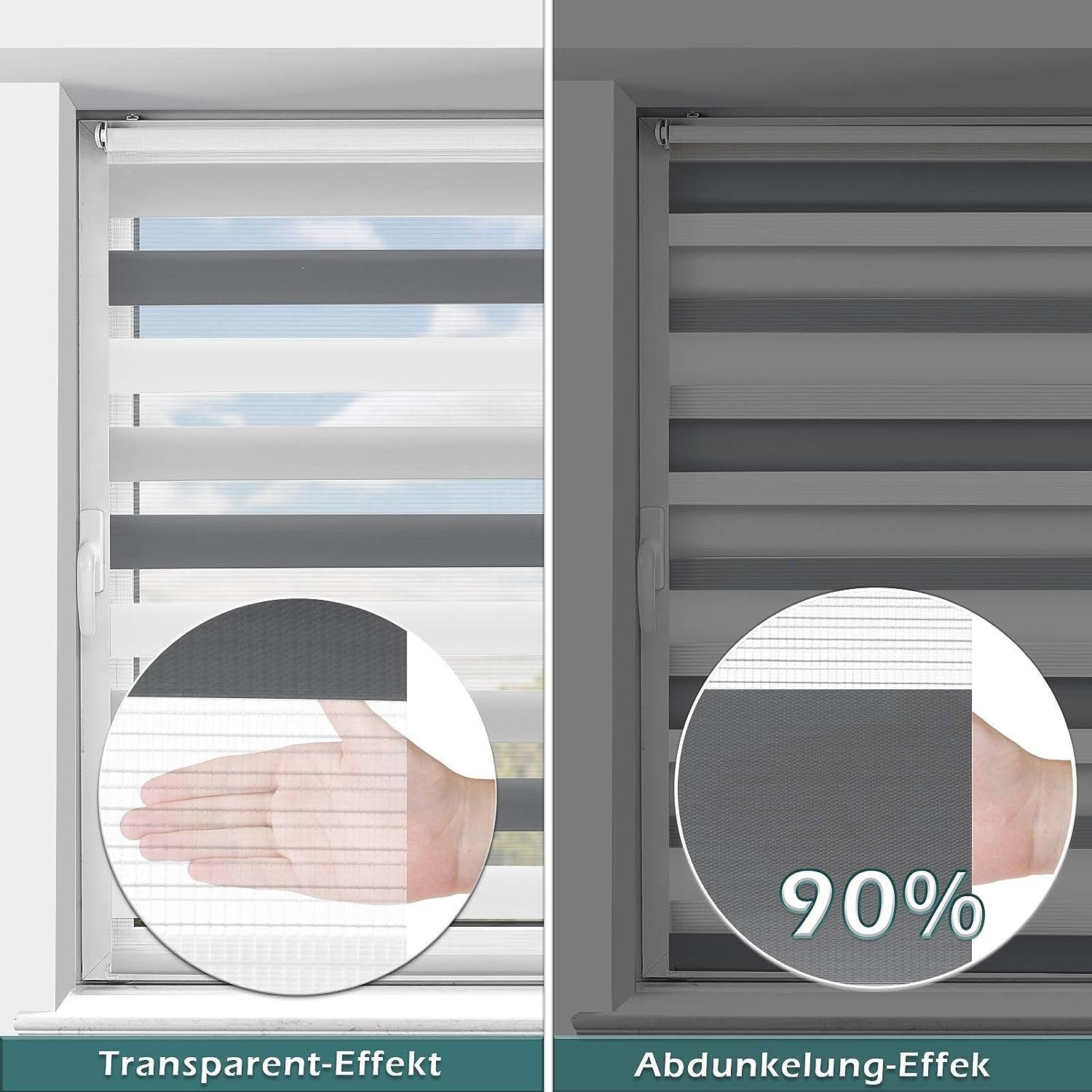 Doppelrollo Klemmfix ohne Bohren, Vkele, 230cm,freihängend Klemmträger, Klemmfix, rollos Blickdicht für Fenster und Tür