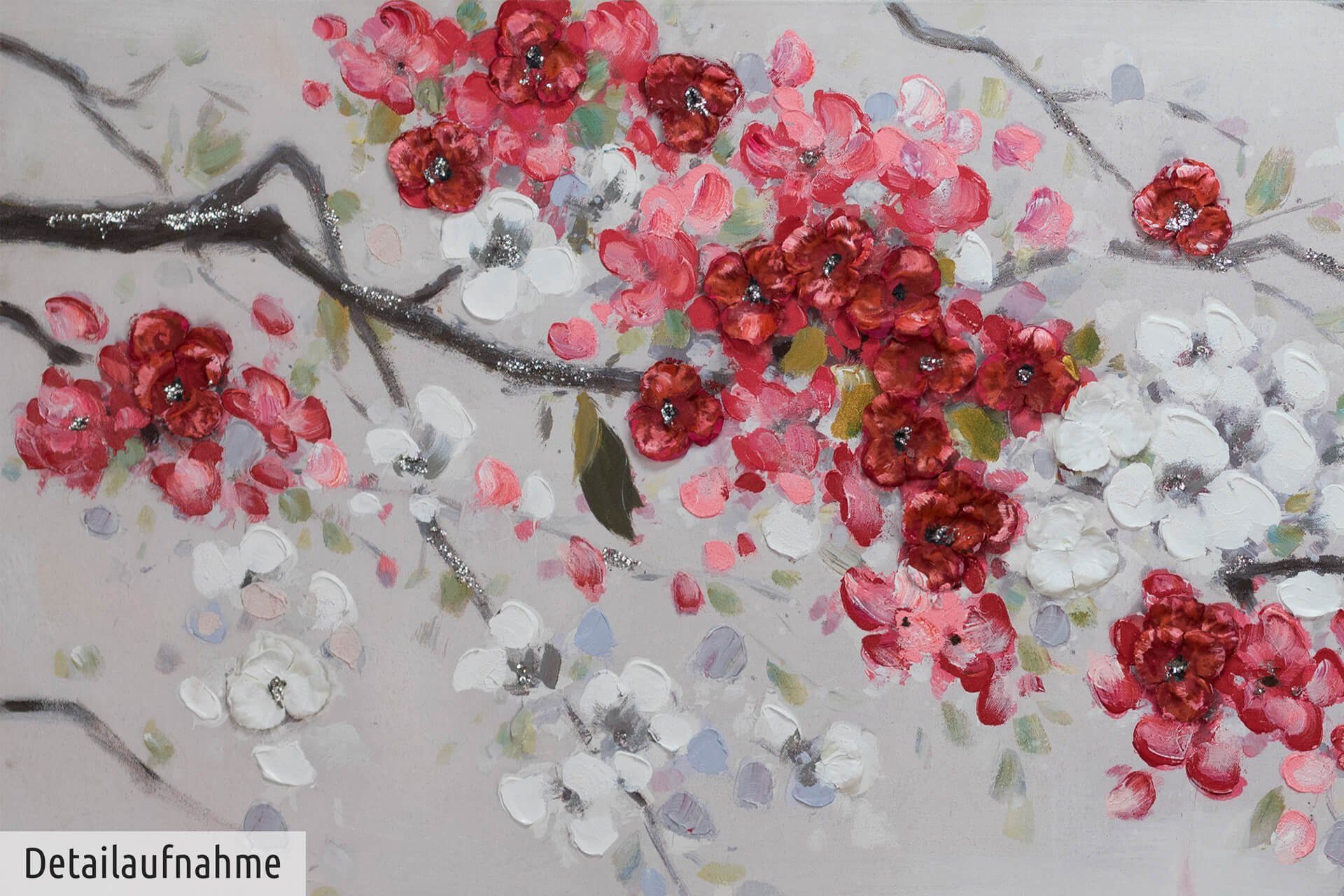 KUNSTLOFT Gemälde Unvergängliche Blüten 150x50 cm, Leinwandbild 100% HANDGEMALT Wandbild Wohnzimmer