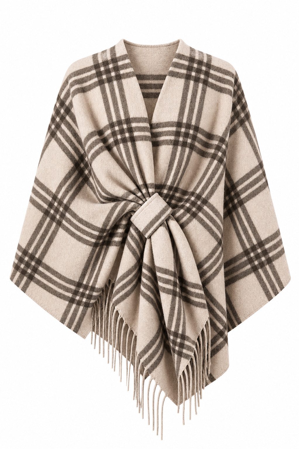 ITALY VIBES Strickponcho - Modischer Wollmix-Poncho mit Karomuster für Damen