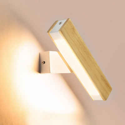 Nettlife LED Wandleuchte Holz 350°Schwenkbar Wandlampe 3000K, Warmweiß