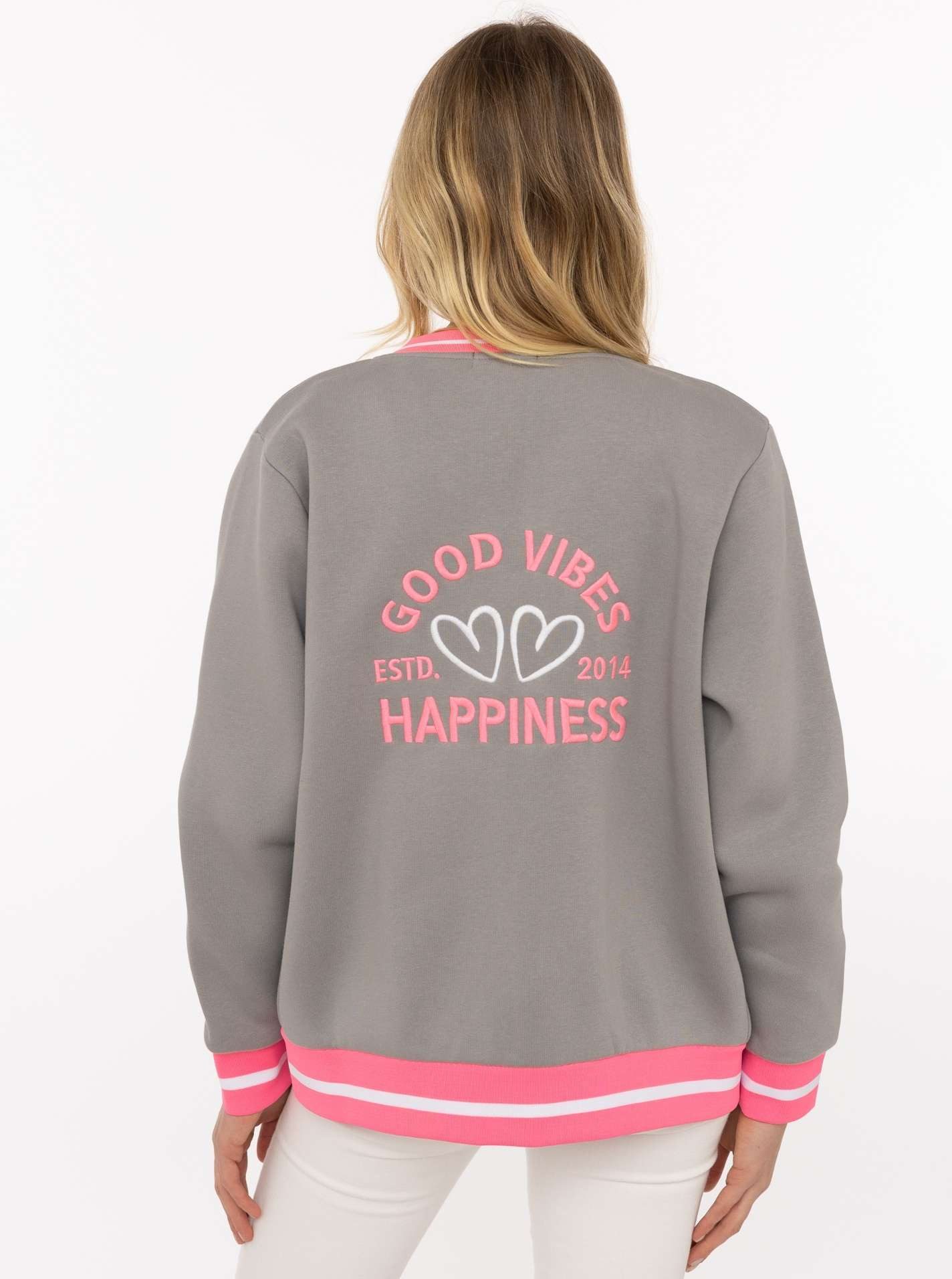 Zwillingsherz Sweatjacke "College" Reißverschluss, gestreiften Rippbündchen, Eingriffstaschen, Stickerei
