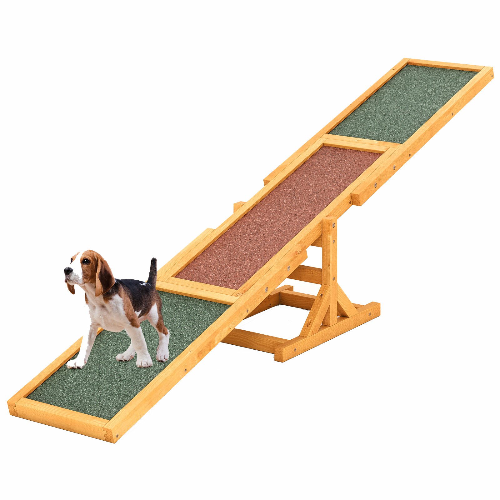 KOMFOTTEU Agility-Wippe, Kiefernholz, Trainingsgerät Hundewippe mit rutschfesten Asphaltfilzplatten
