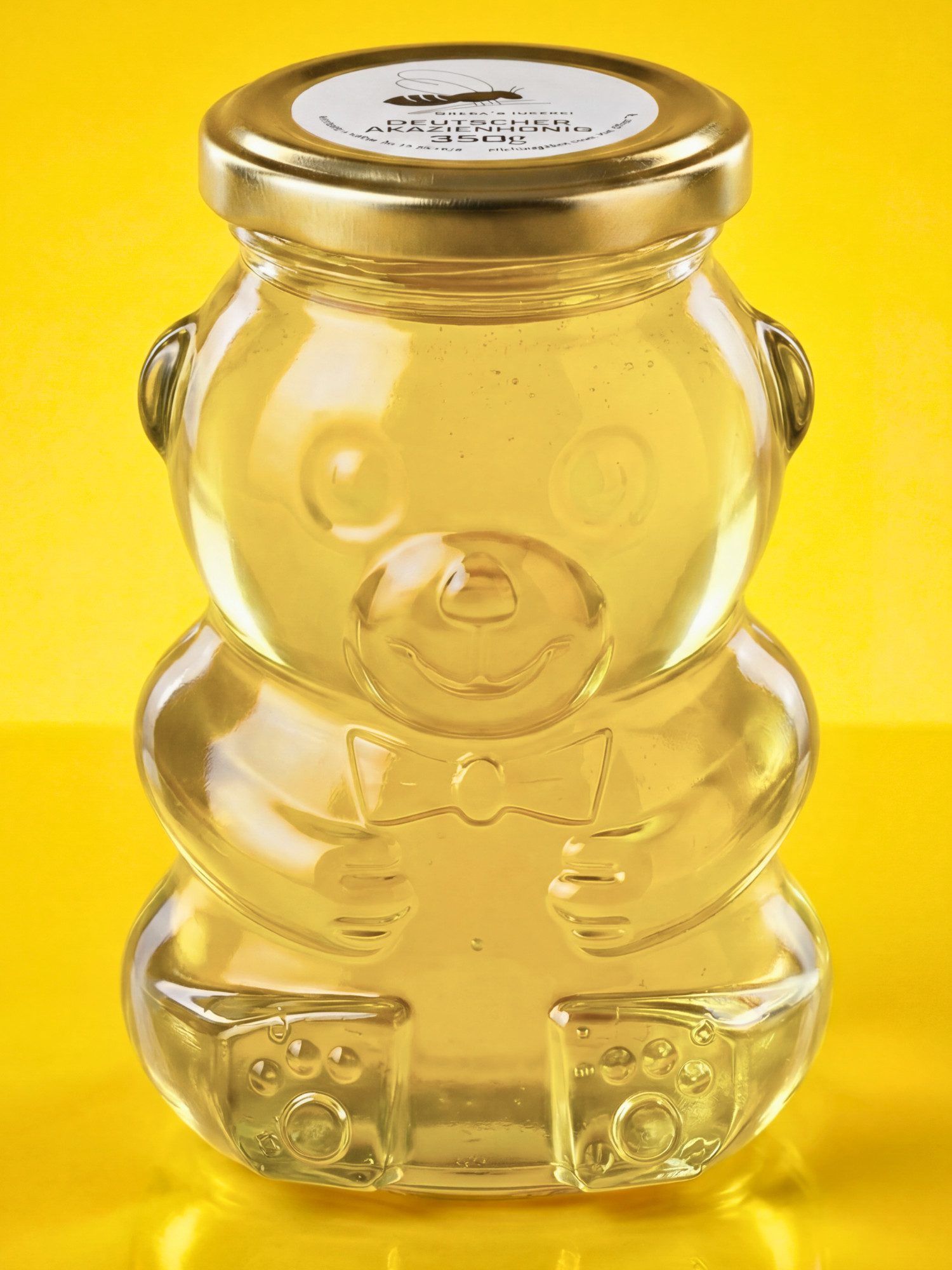 Grega´s Imkerei Honig Deutscher Akazienhonig im Bärenglas 350g, flüssig & mild, 1 x 350 g, (Perfektes Geschenk für Honigliebhaber), Im wiederverwendbaren Bärenglas optional mit Honiglöffel