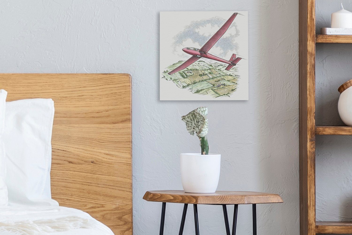 Leinwand OneMillionCanvasses® eines die Bilder fliegt, Schlafzimmer Leinwandbild Illustration Landschaft Segelflugzeugs, St), für Wohnzimmer das Eine über (1