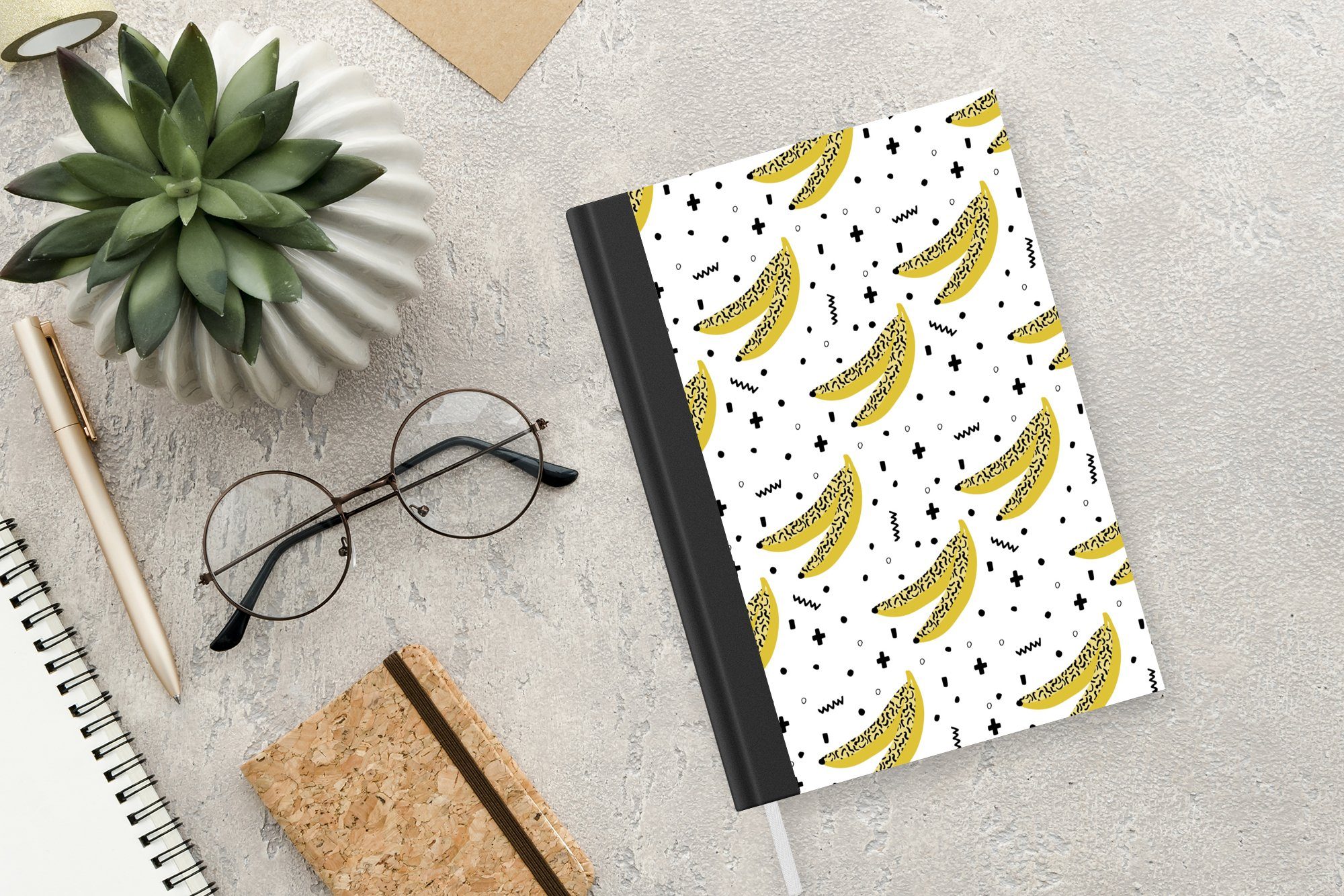 MuchoWow Notizbuch Obst - Bananen - Merkzettel, 98 Tagebuch, Muster, Notizheft, Journal, Seiten, A5, Haushaltsbuch