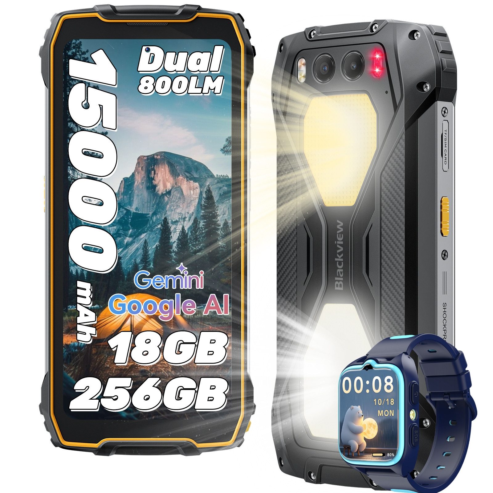 blackview BV7300 incl. Z30 800LM Campinglicht Ohne Vertrag Handy (6.67 Zoll, 50 MP Kamera, 15000mAh, 45W, 50MP, 32MP, 20MP, 6,67", NFC)