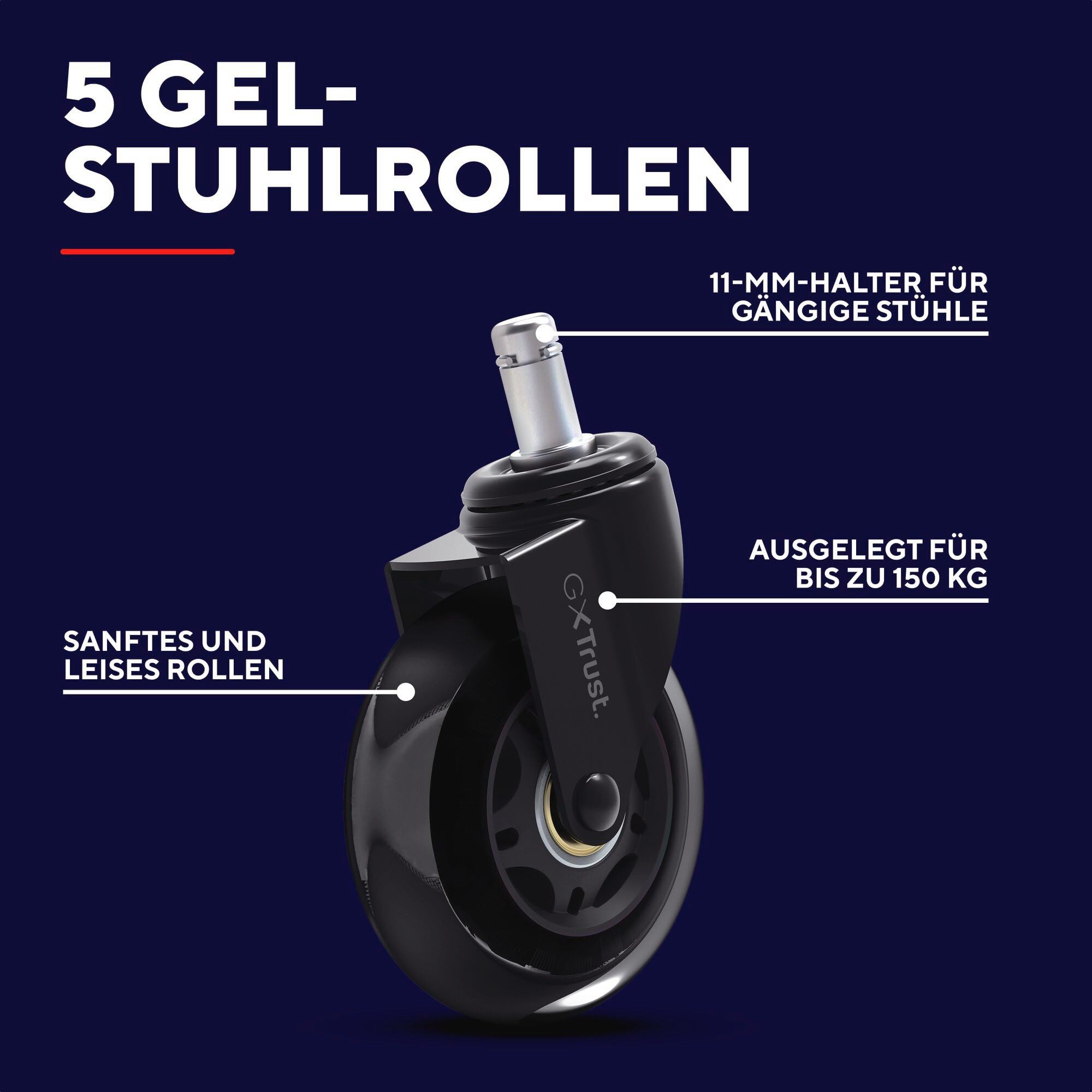 Trust Gaming Chair GXT702 GEL CHAIR WHEELS, GEL-Rollen für Gaming-Stühle, leise und langlebig