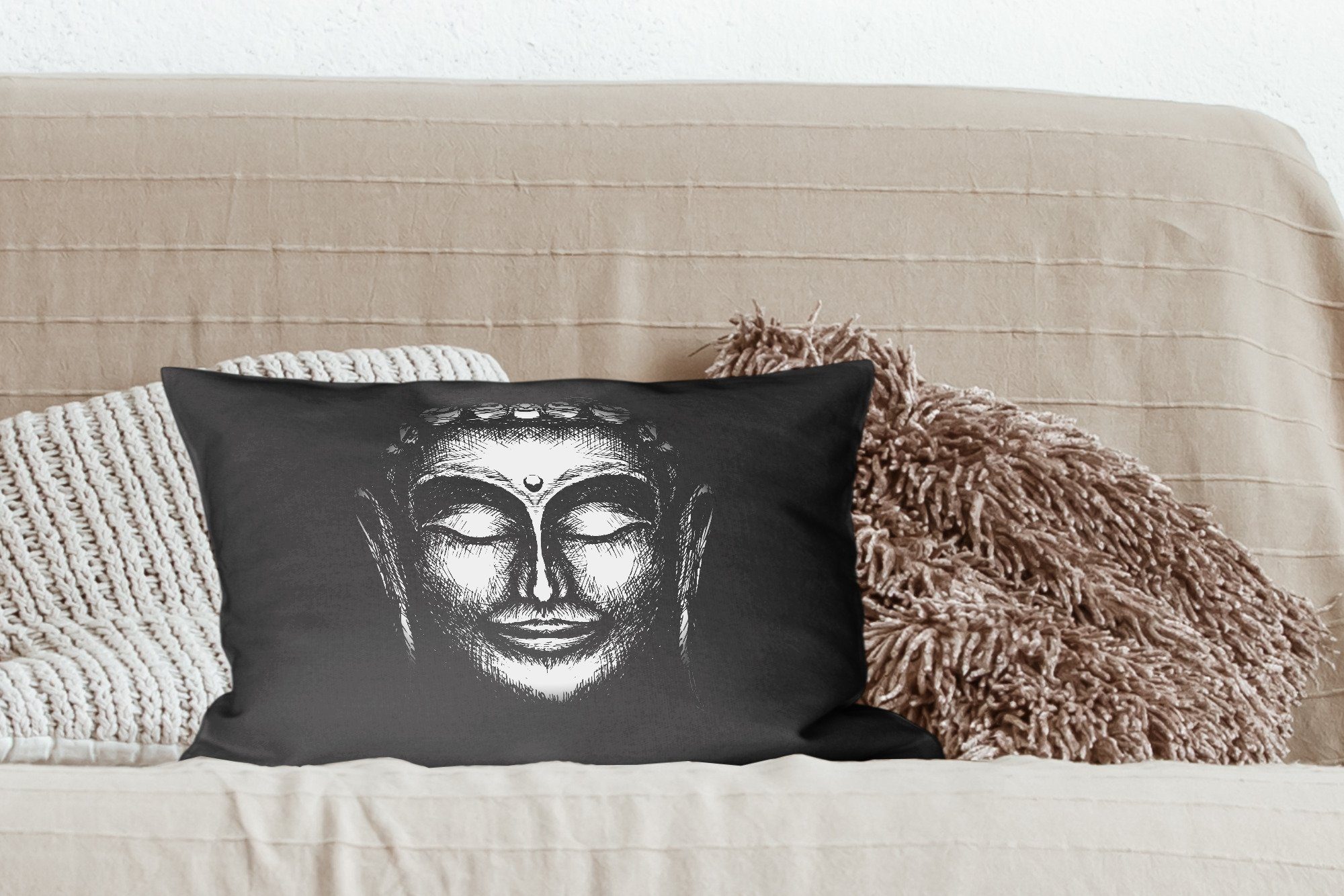 MuchoWow - Zierkissen, Füllung, Gesicht Dekokissen Silber, Buddha - Dekoration, Wohzimmer Schlafzimmer mit Dekokissen